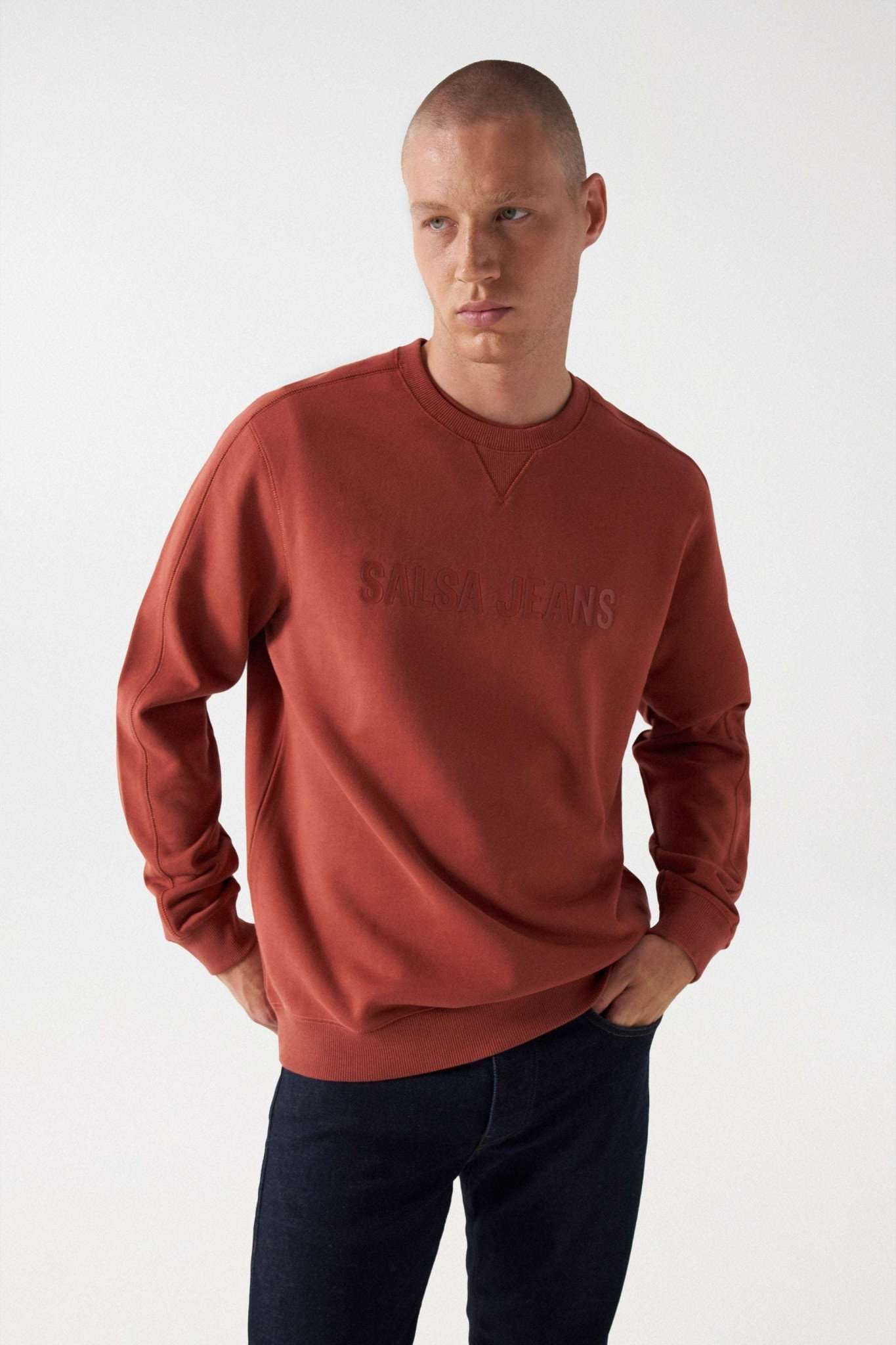 French Terry Branding Sweater in Dark Orange Sweatshirts Salsa Jeans   