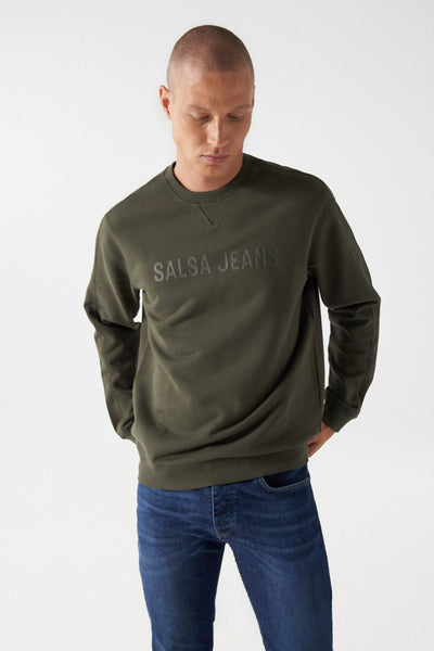French Terry Branding Sweater in Dark Green Sweatshirts Salsa Jeans   