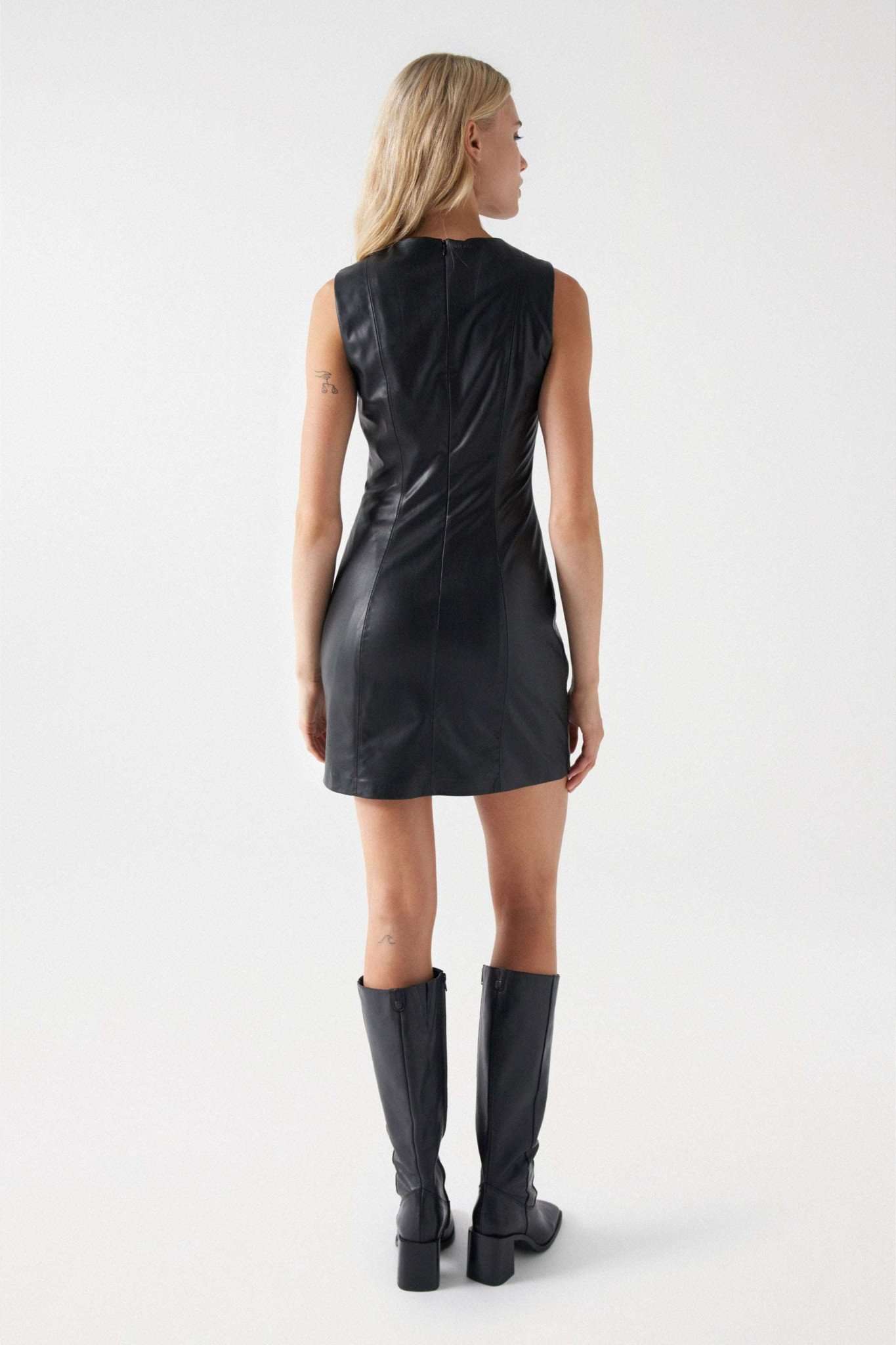 Faux Leather Mini Dress in Black Kleider Salsa Jeans   