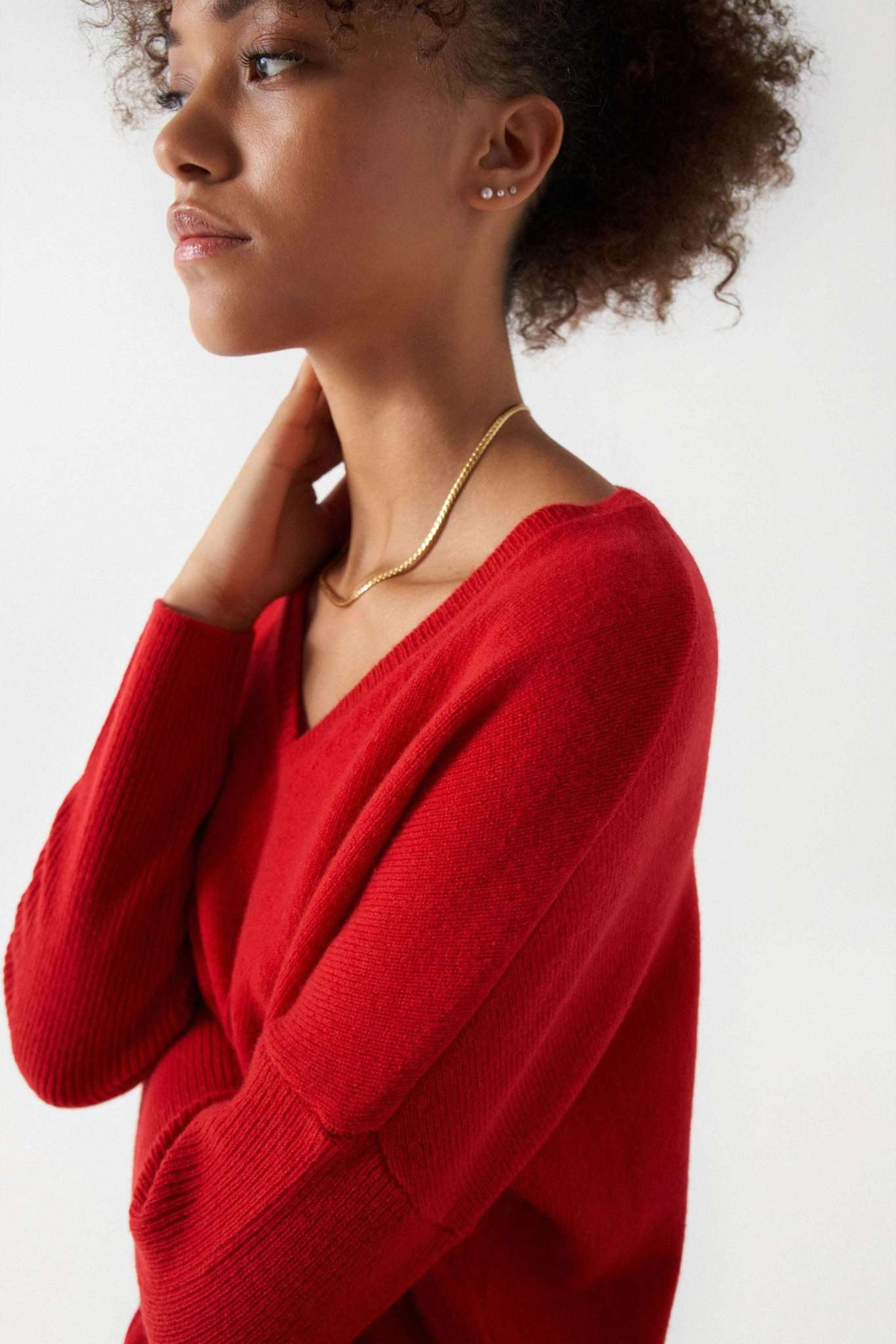 V Neck Ribbed Knit Sweater in Medium Red Pullover Salsa Jeans   