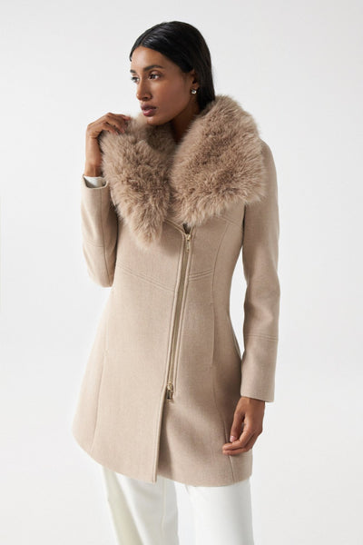 Wool Coat With Fur Collar in Medium Beige V1 | Salsa Jeans Switzerland