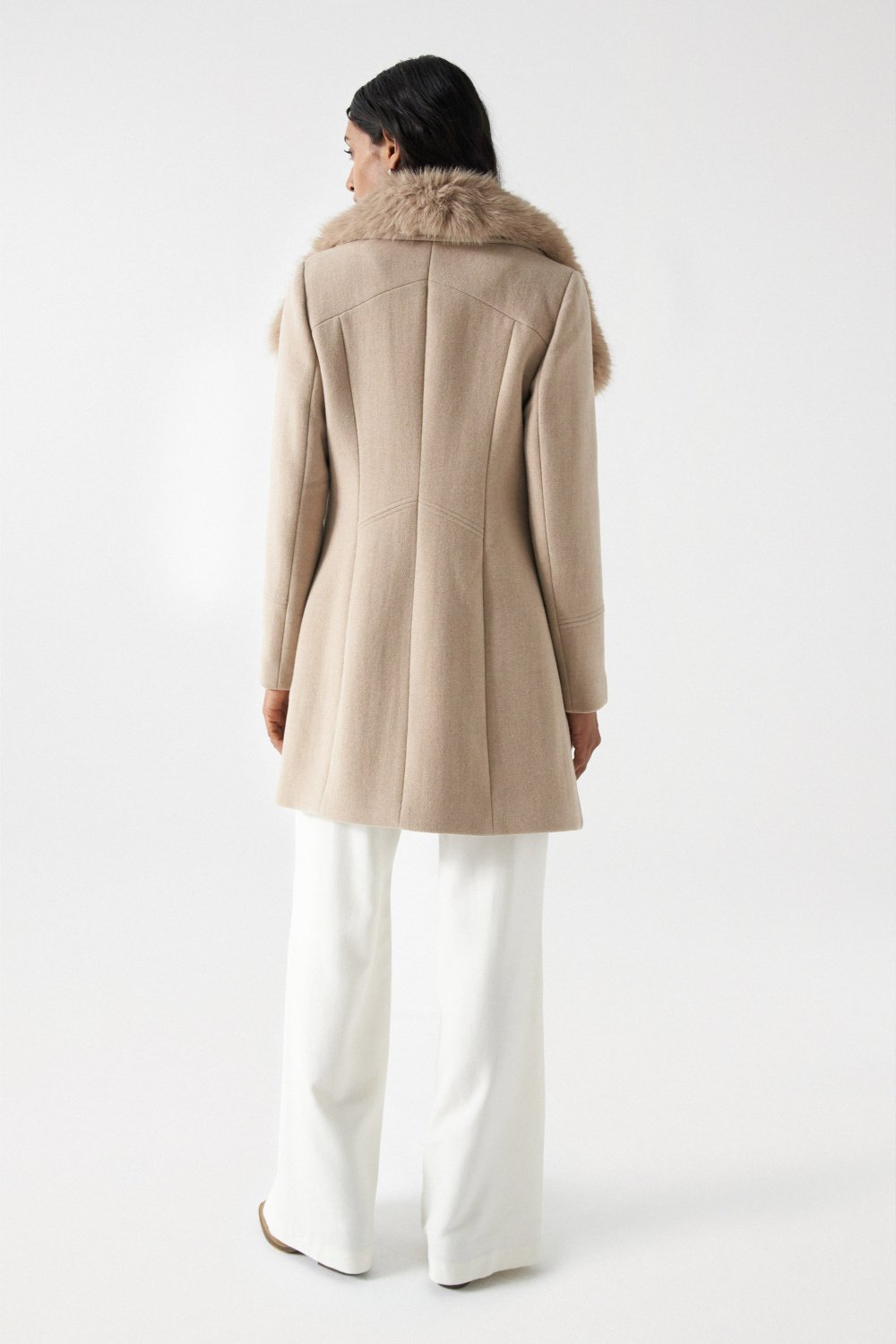 Wool Coat With Fur Collar in Medium Beige V1 Jacken Salsa Jeans   