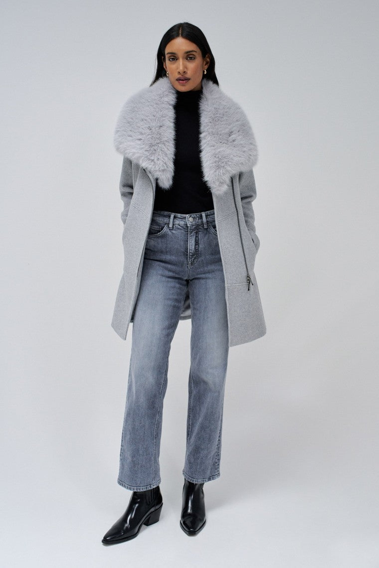 Wool Coat With Fur Collar in Medium Grey Jacken Salsa Jeans   