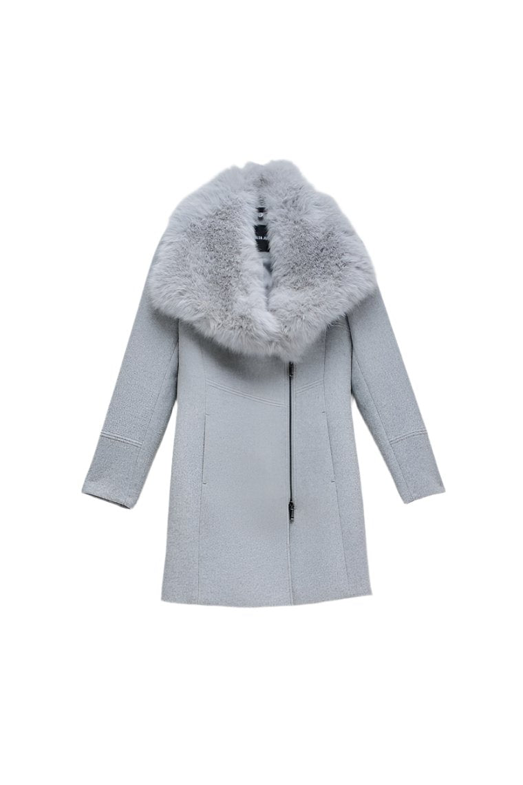 Wool Coat With Fur Collar in Medium Grey Jacken Salsa Jeans   