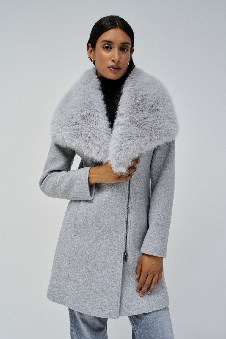 Wool Coat With Fur Collar in Medium Grey Jacken Salsa Jeans   