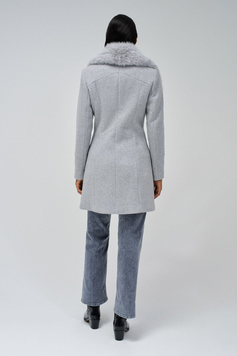 Wool Coat With Fur Collar in Medium Grey Jacken Salsa Jeans   