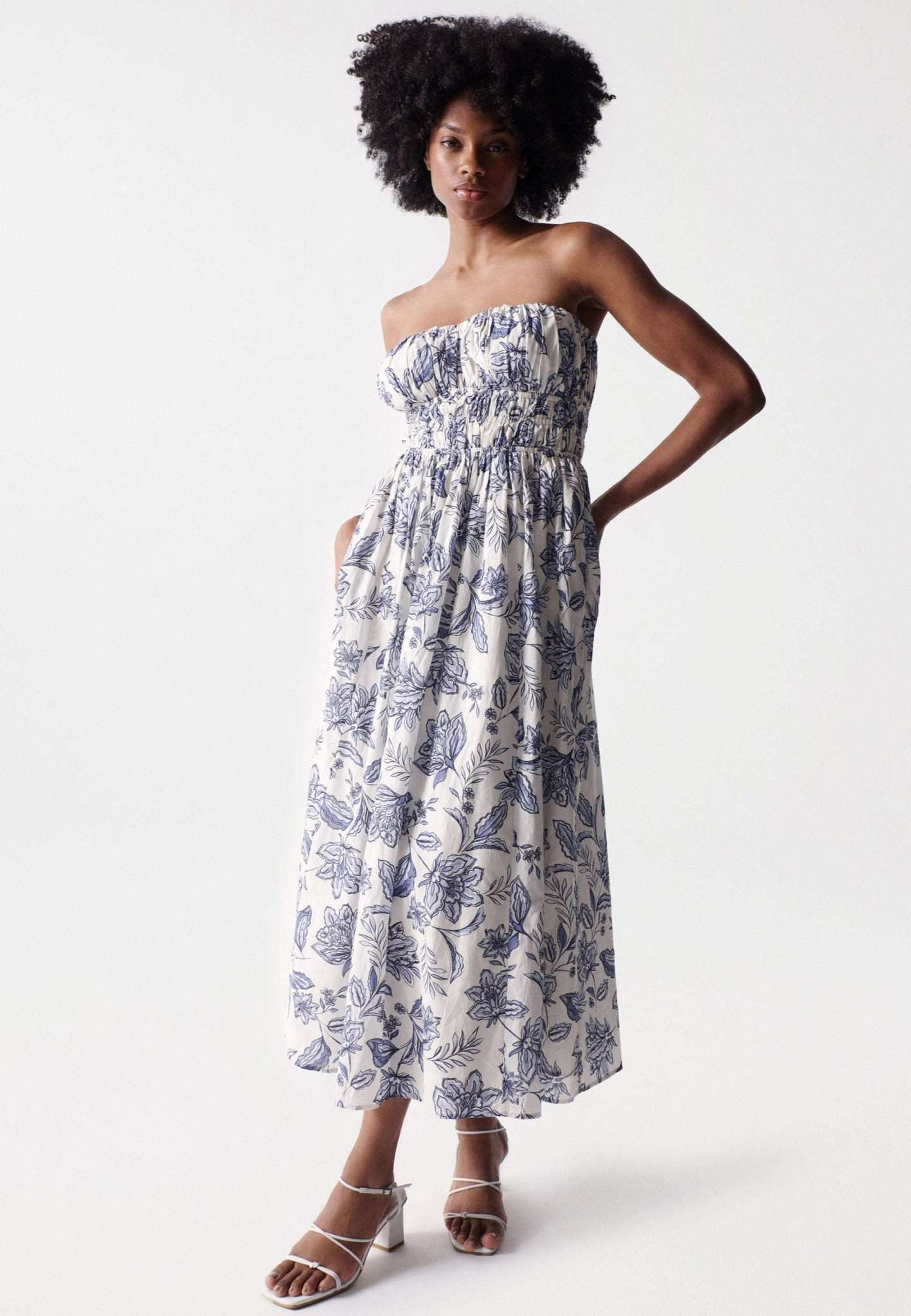 Floral Printed Midi Dress in Light Pearl Kleider Salsa Jeans   
