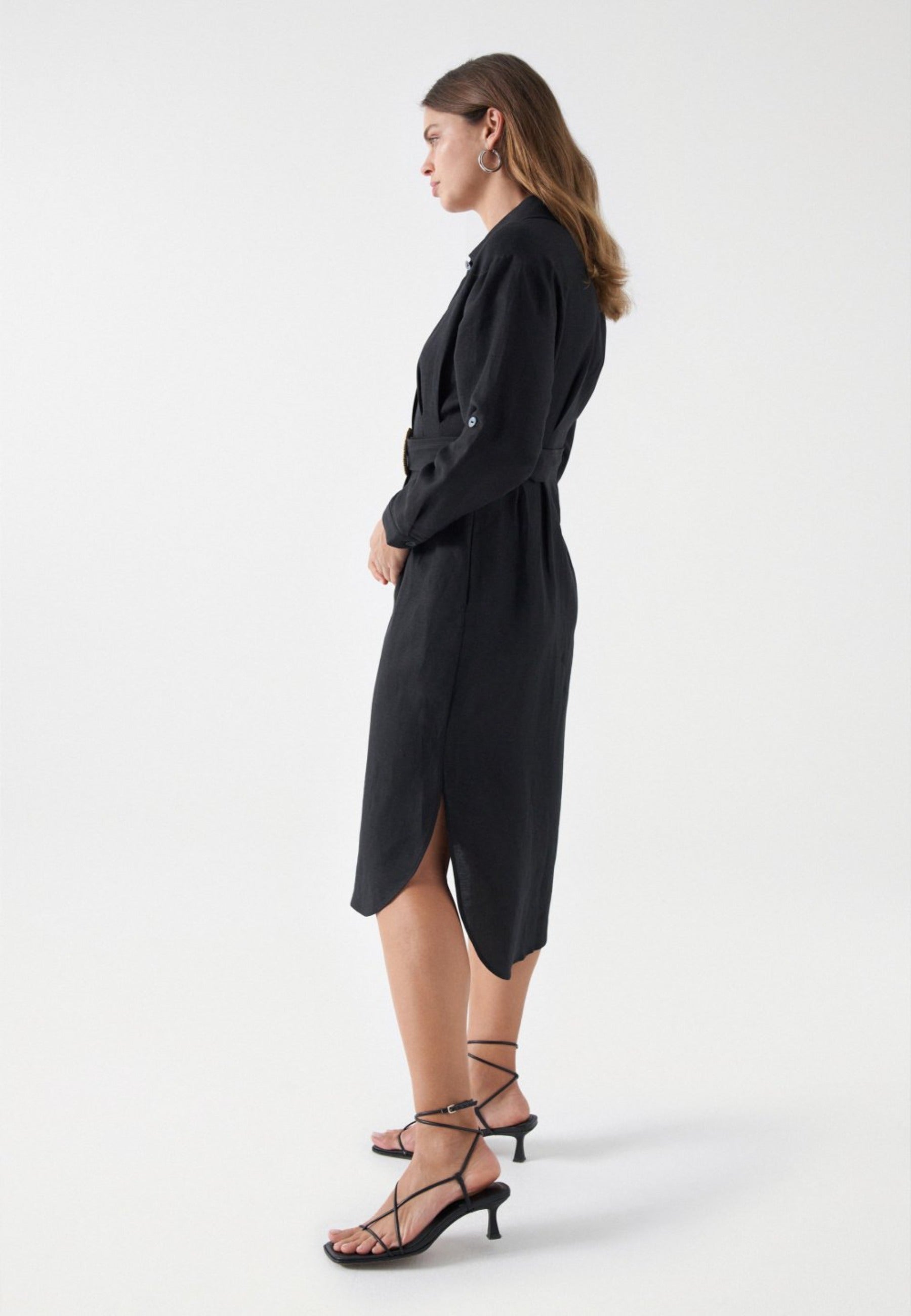 Linen Shirt Dress in Black Kleider Salsa Jeans   