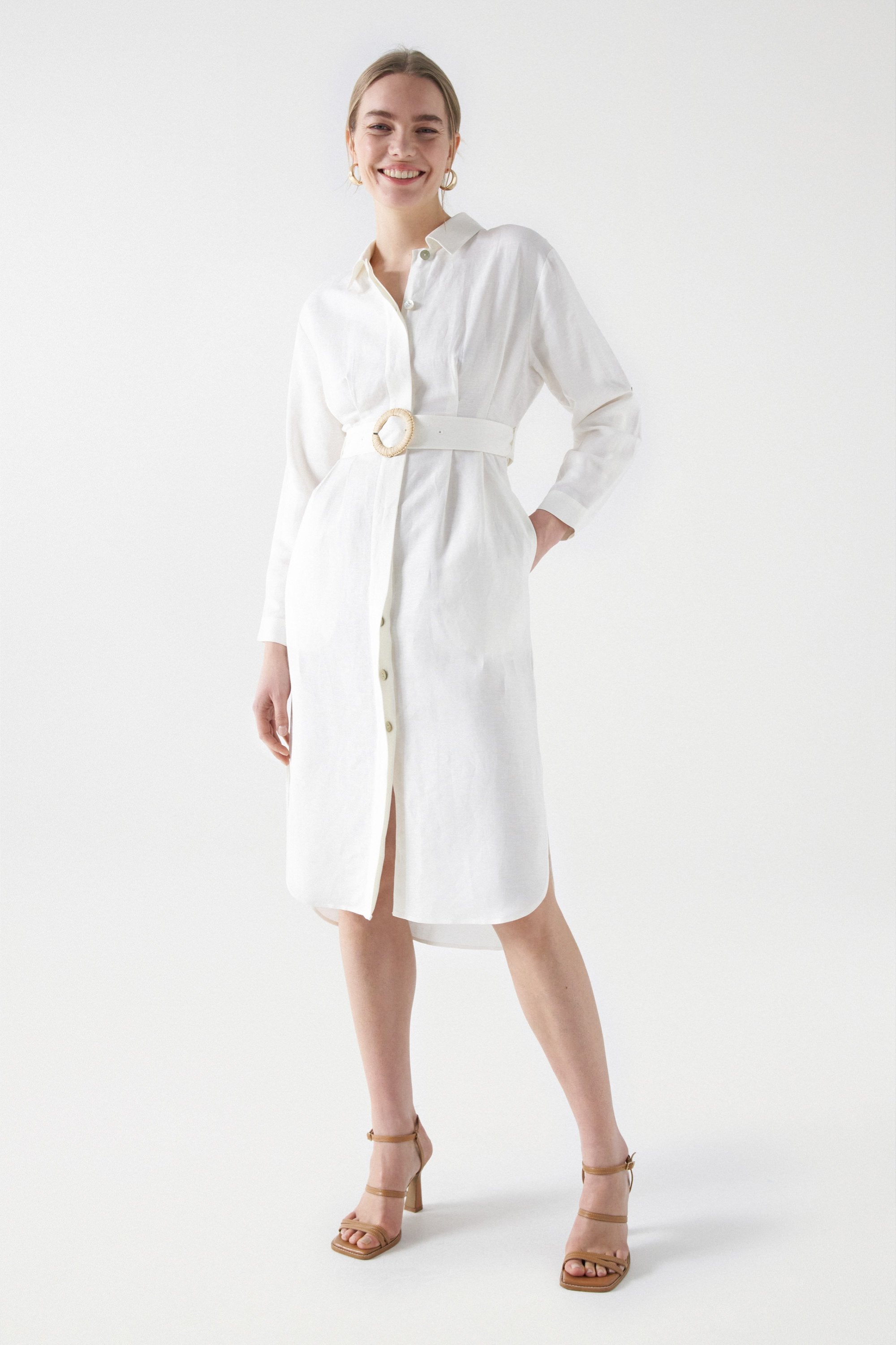 Linen Shirt Dress in Light Pearl Kleider Salsa Jeans   