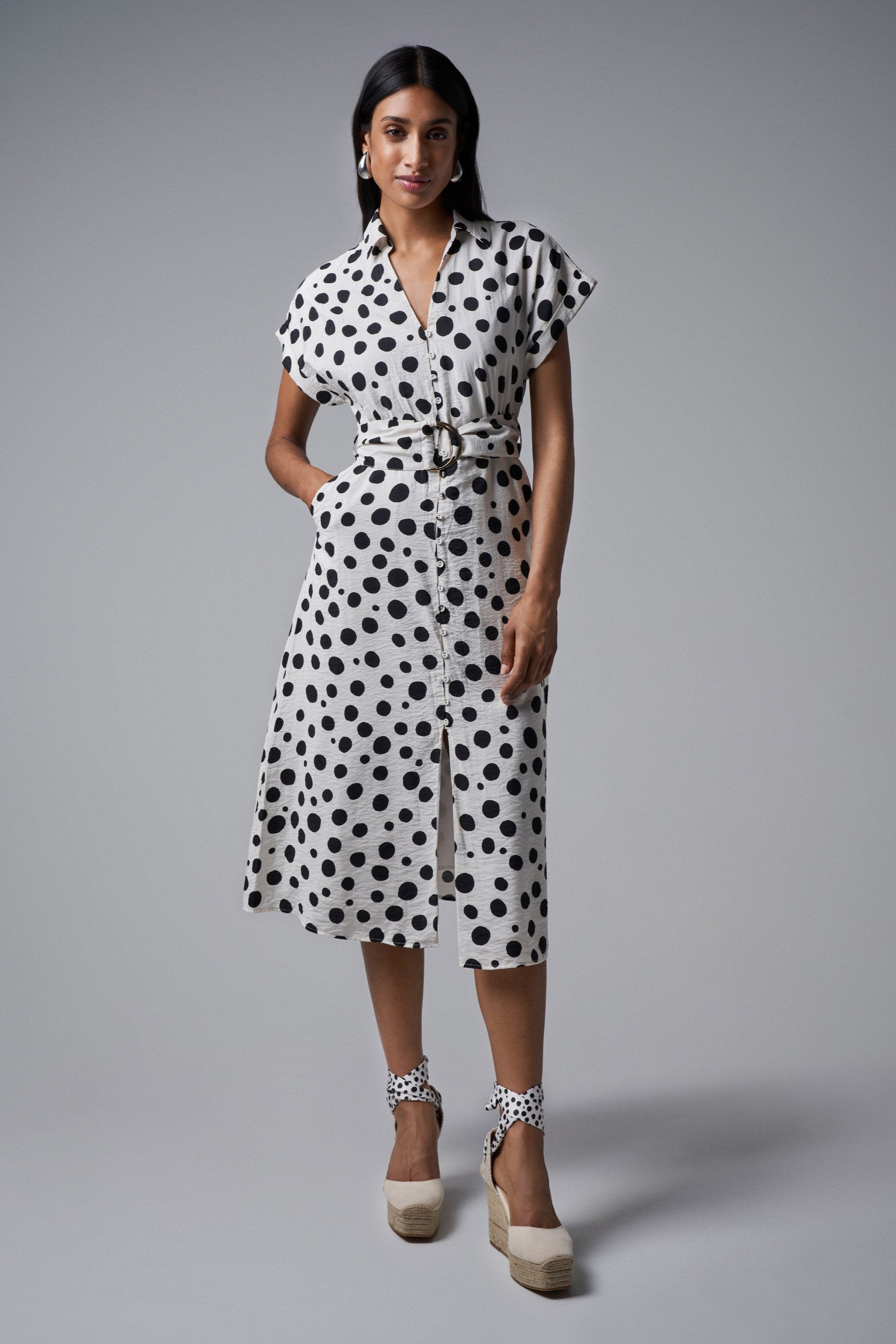 Polka Dot Midi Dress in Light Pearl Kleider Salsa Jeans   