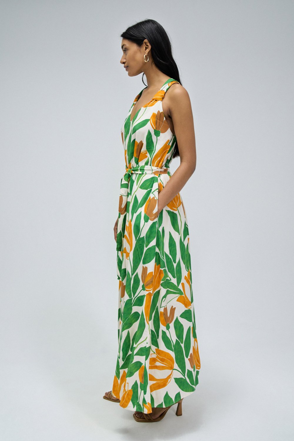 Floral Print A-Line Dress in Medium Green Kleider Salsa Jeans   