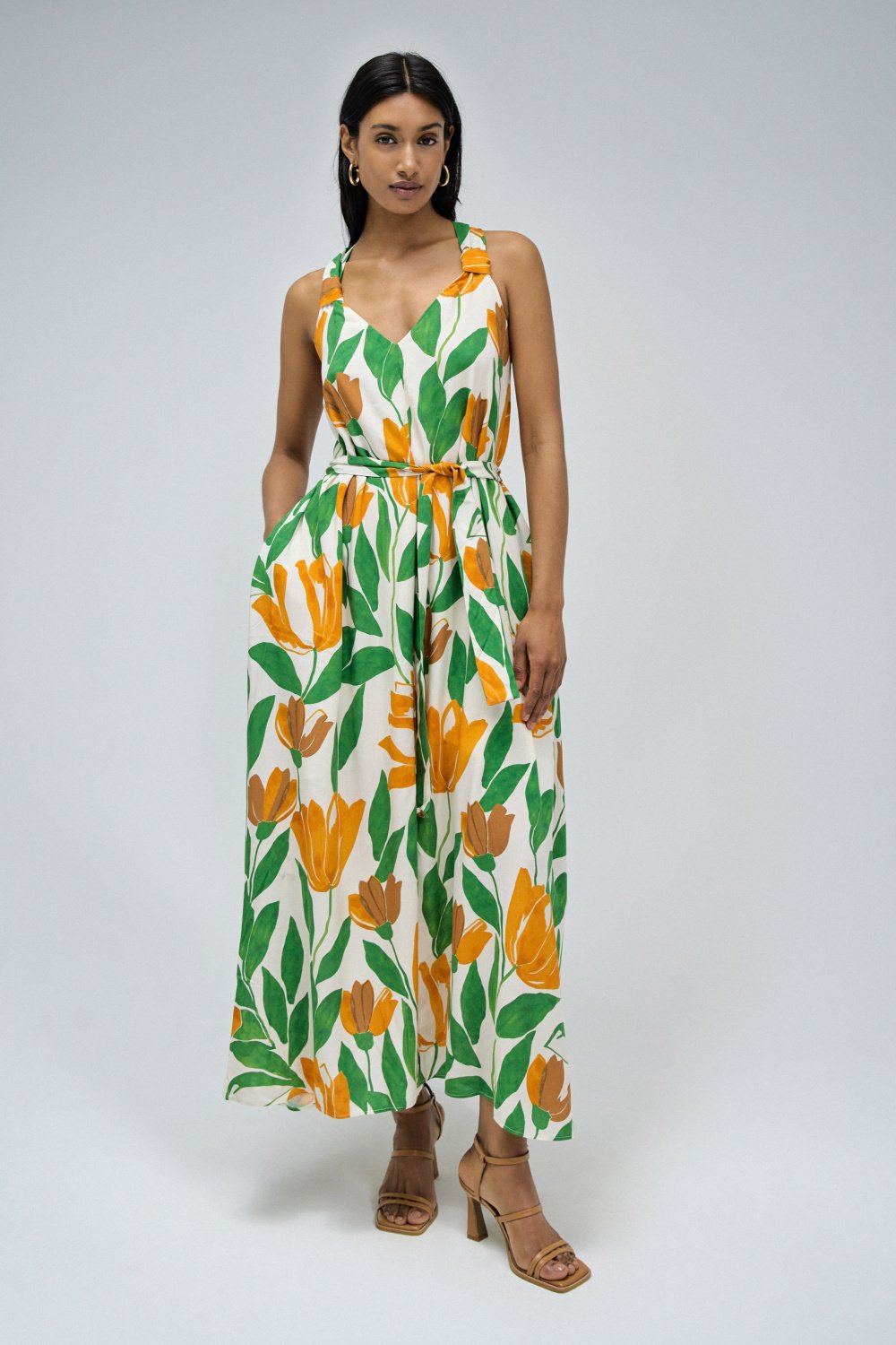 Floral Print A-Line Dress in Medium Green Kleider Salsa Jeans   