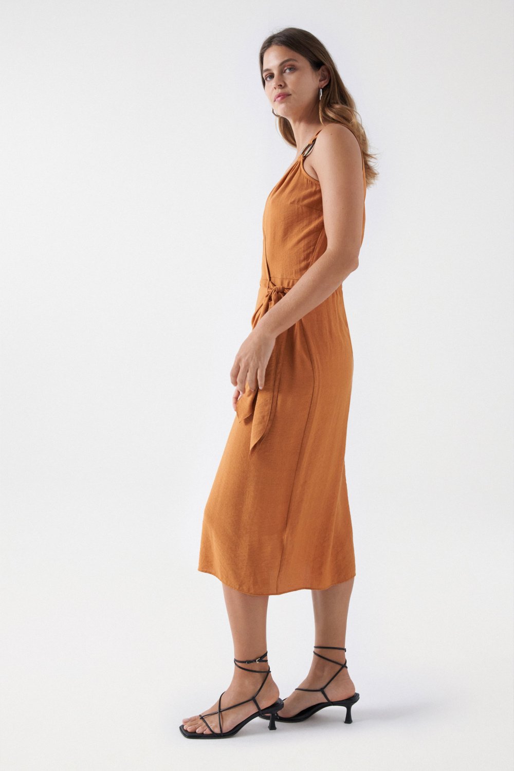 Wrap Midi Dress in Light Brown Kleider Salsa Jeans   