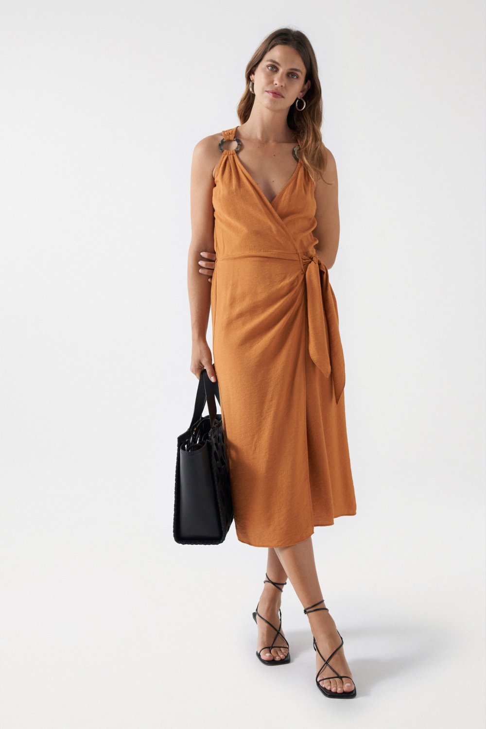 Wrap Midi Dress in Light Brown Kleider Salsa Jeans   