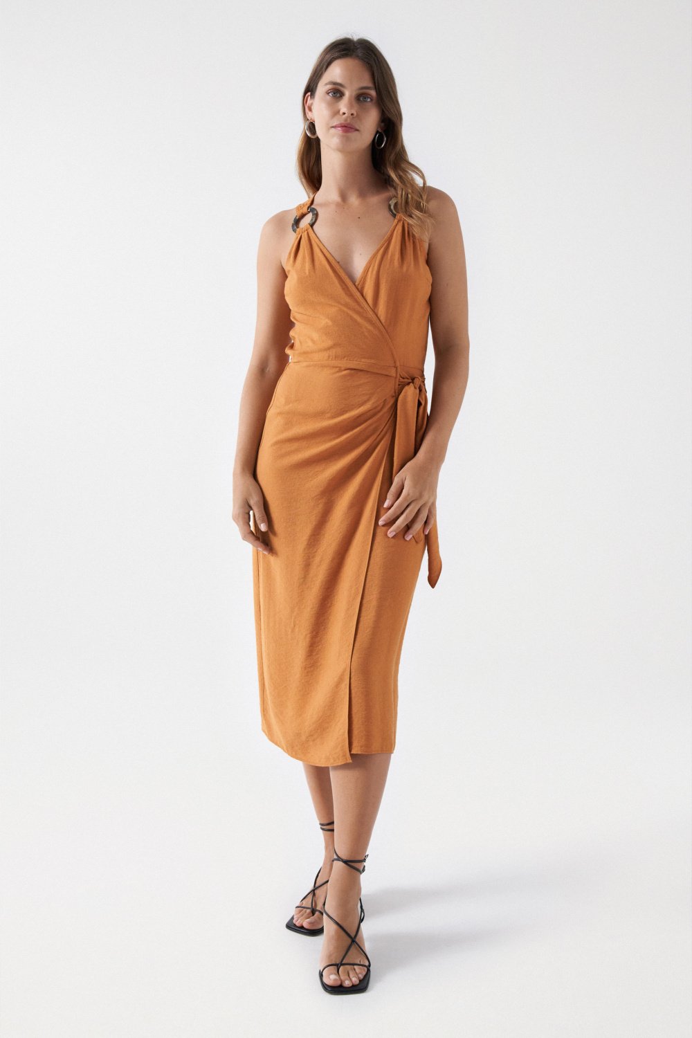 Wrap Midi Dress in Light Brown Kleider Salsa Jeans   