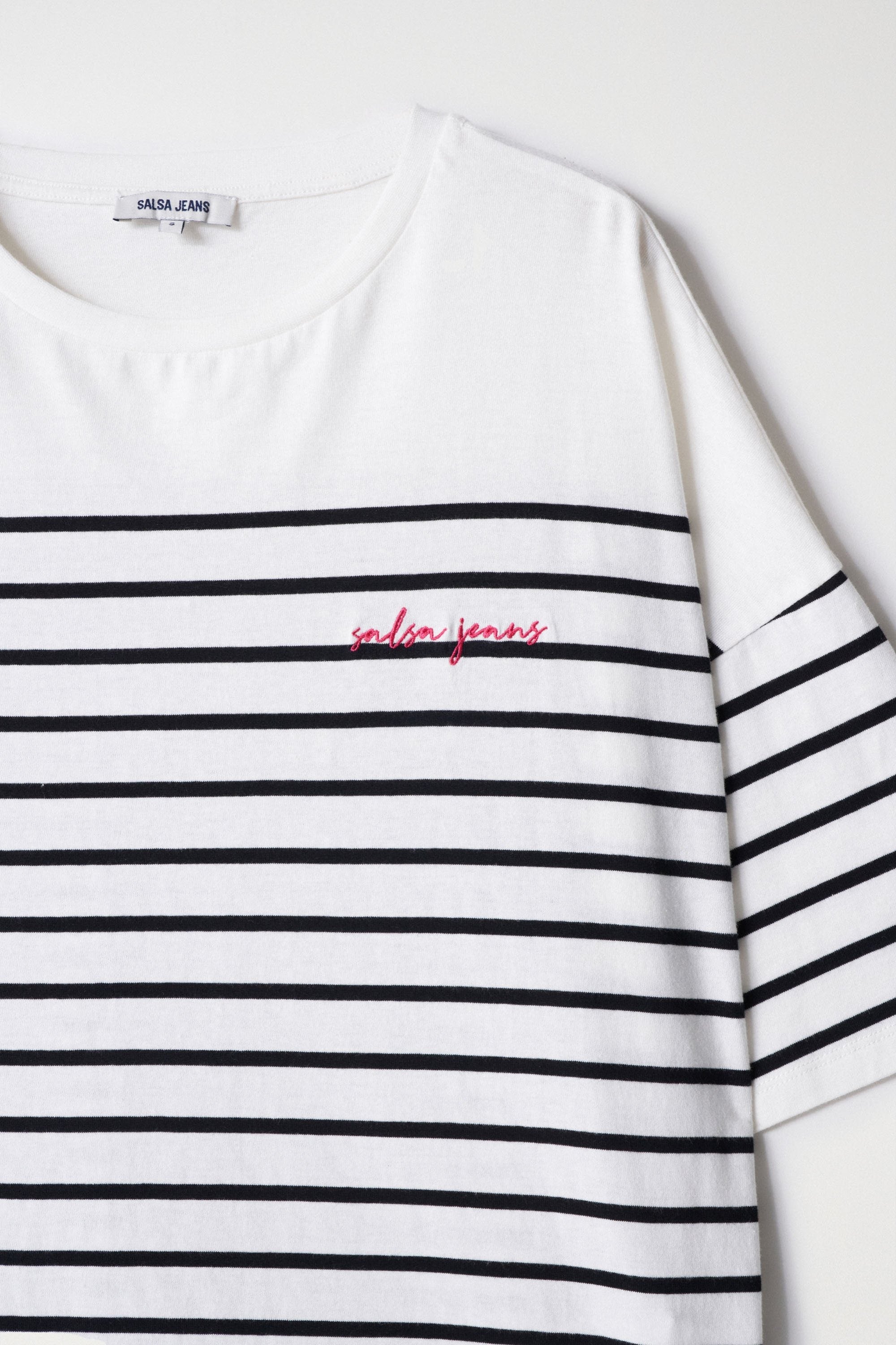 Striped Branding T-Shirt in Light Pearl T-Shirts Salsa Jeans   
