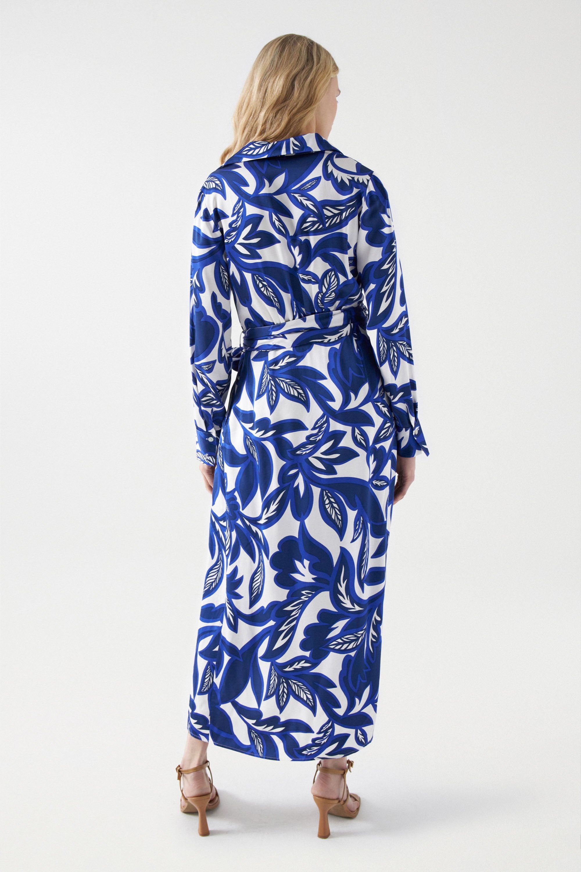 Floral Print Midi Dress in Dark Blue Kleider Salsa Jeans   
