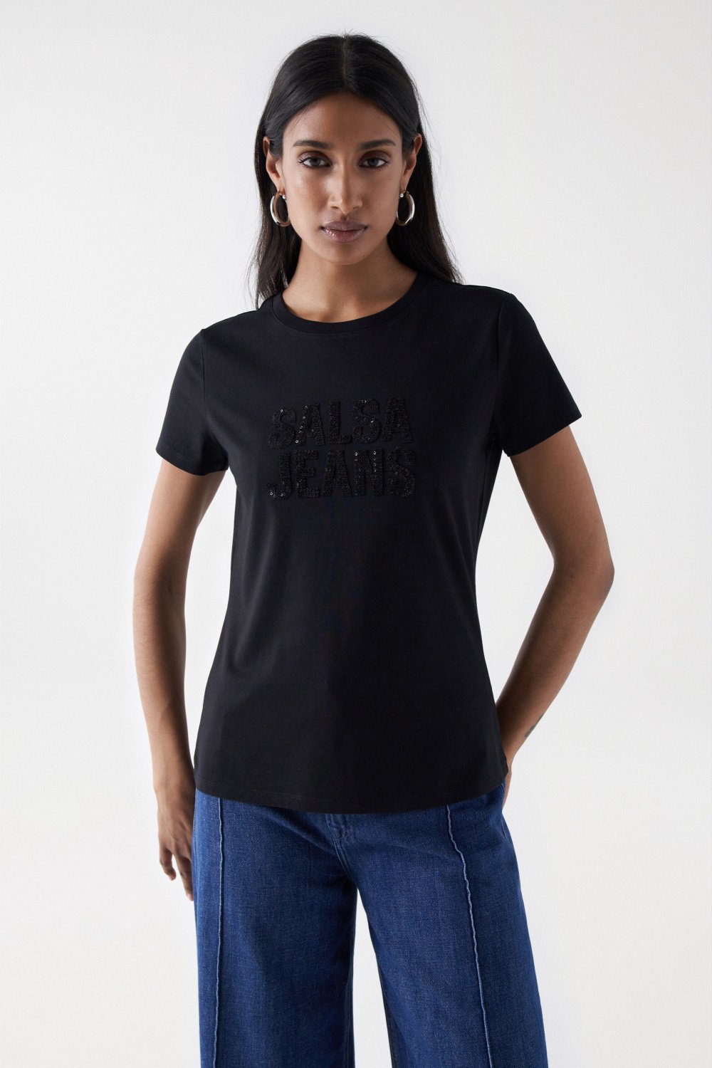 Embroidered Logo T-Shirt in Black T-Shirts Salsa Jeans   