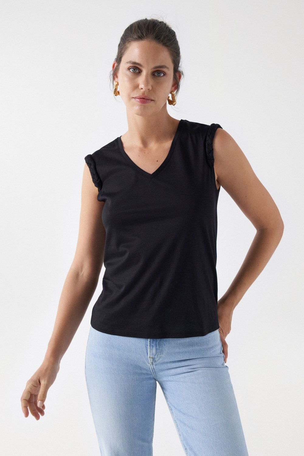 Braided Detailed Top in Black Tops Salsa Jeans   