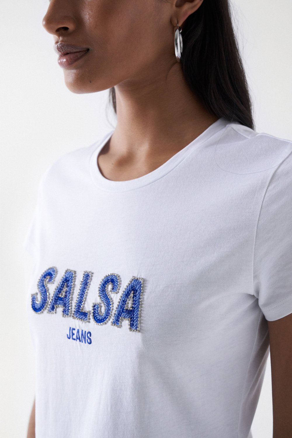 T-Shirt Institutional Beaded in White T-Shirts Salsa Jeans   