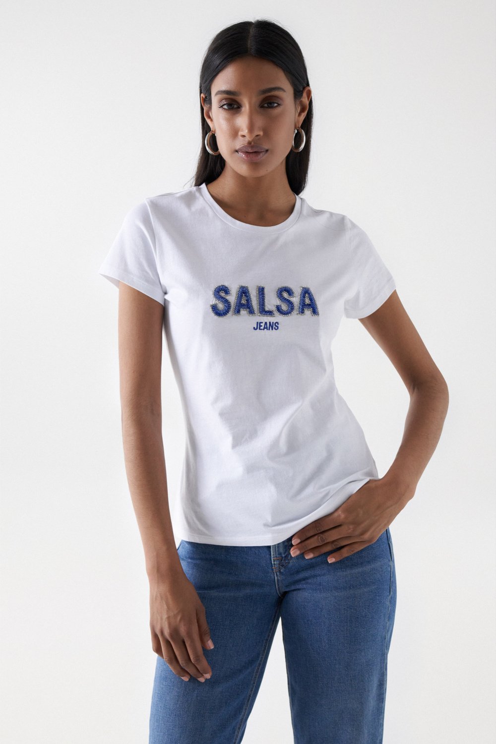 T-Shirt Institutional Beaded in White T-Shirts Salsa Jeans   