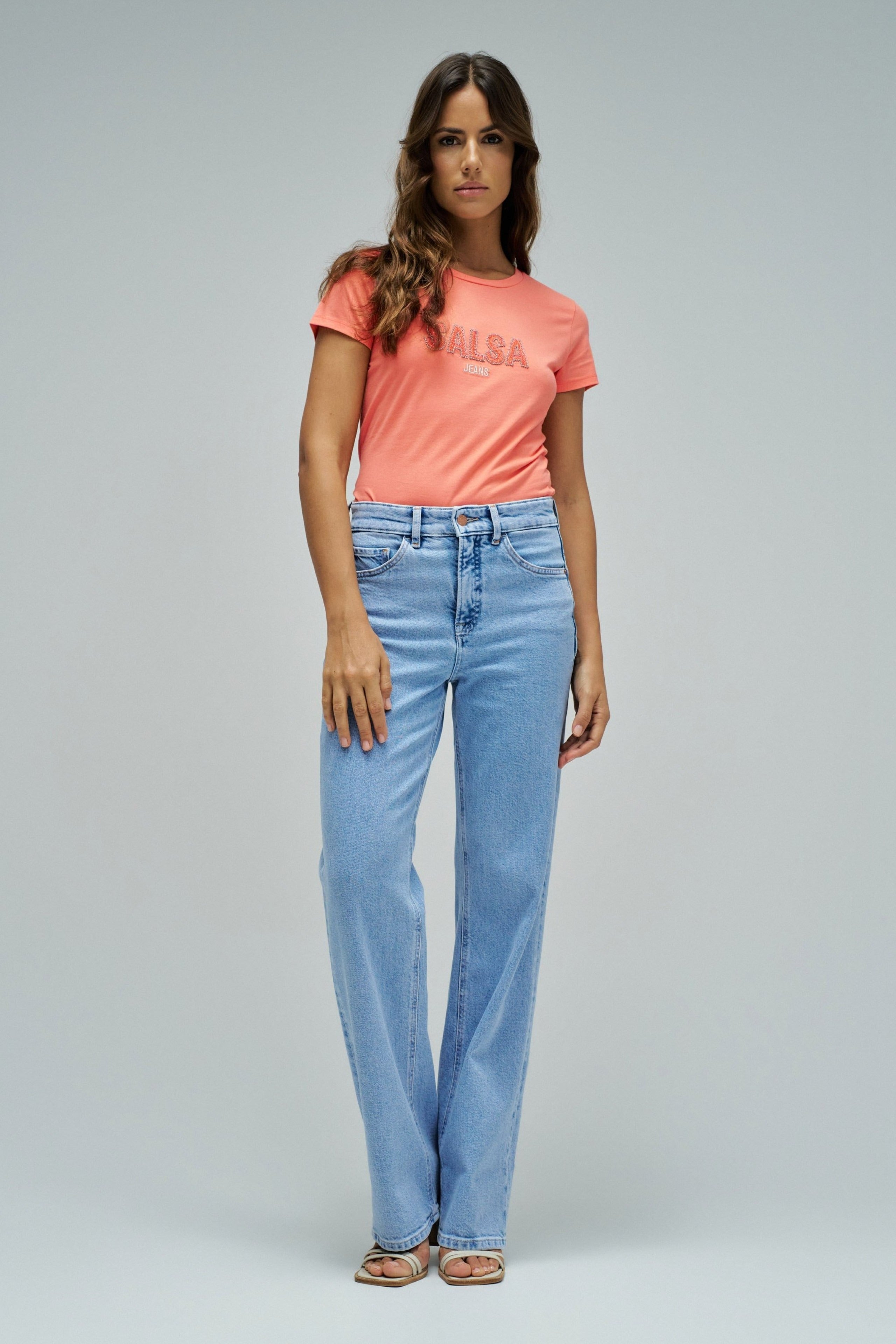 Institutional Beaded Branding T-Shirt in Light Orange T-Shirts Salsa Jeans