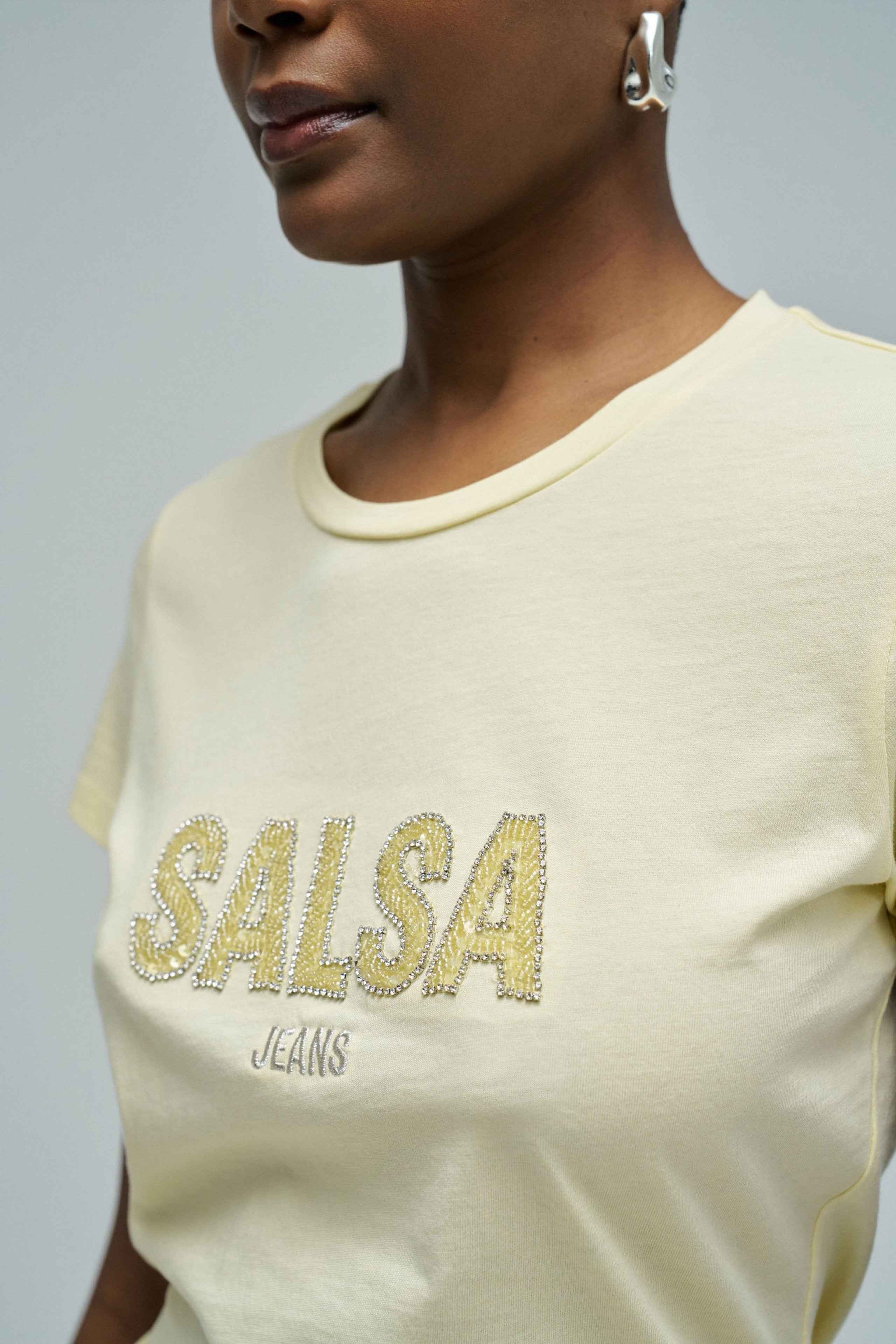 Institutional Beaded Branding T-Shirt in Medium Yellow T-Shirts Salsa Jeans