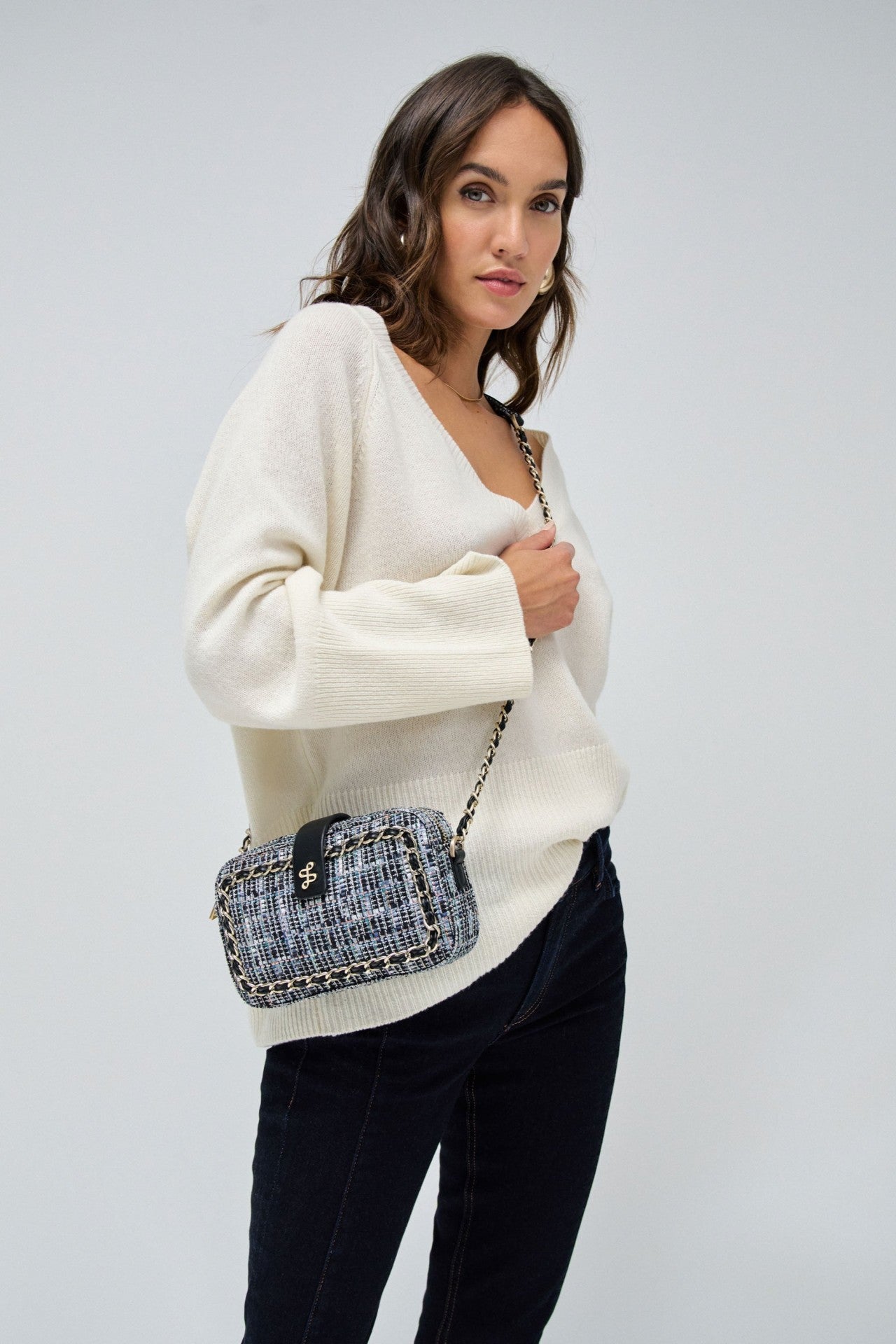 Tweed Crossbody Bag in Dark Blue V2 Taschen Salsa Jeans   