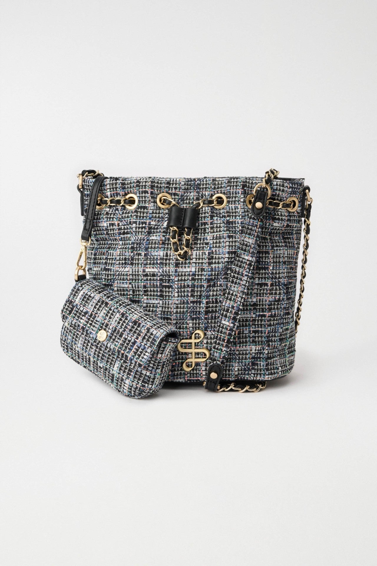 Tweed Bucket Bag in Dark Blue V2 Taschen Salsa Jeans   