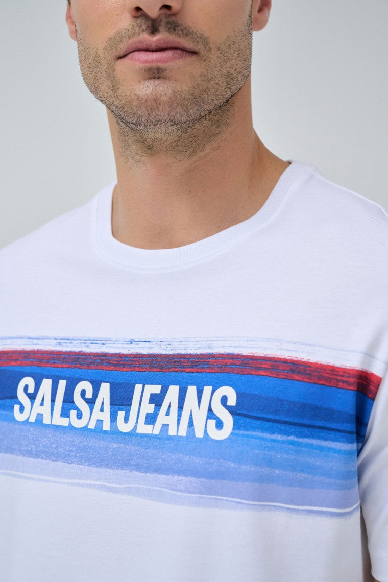 T-Shirt Chest Print Branding in White T-Shirts Salsa Jeans   