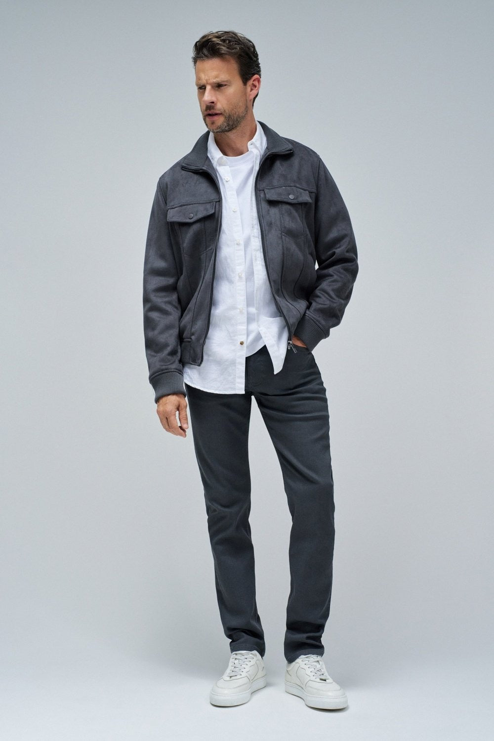 Suede Trucker Jacket in Dark Grey Jacken Salsa Jeans