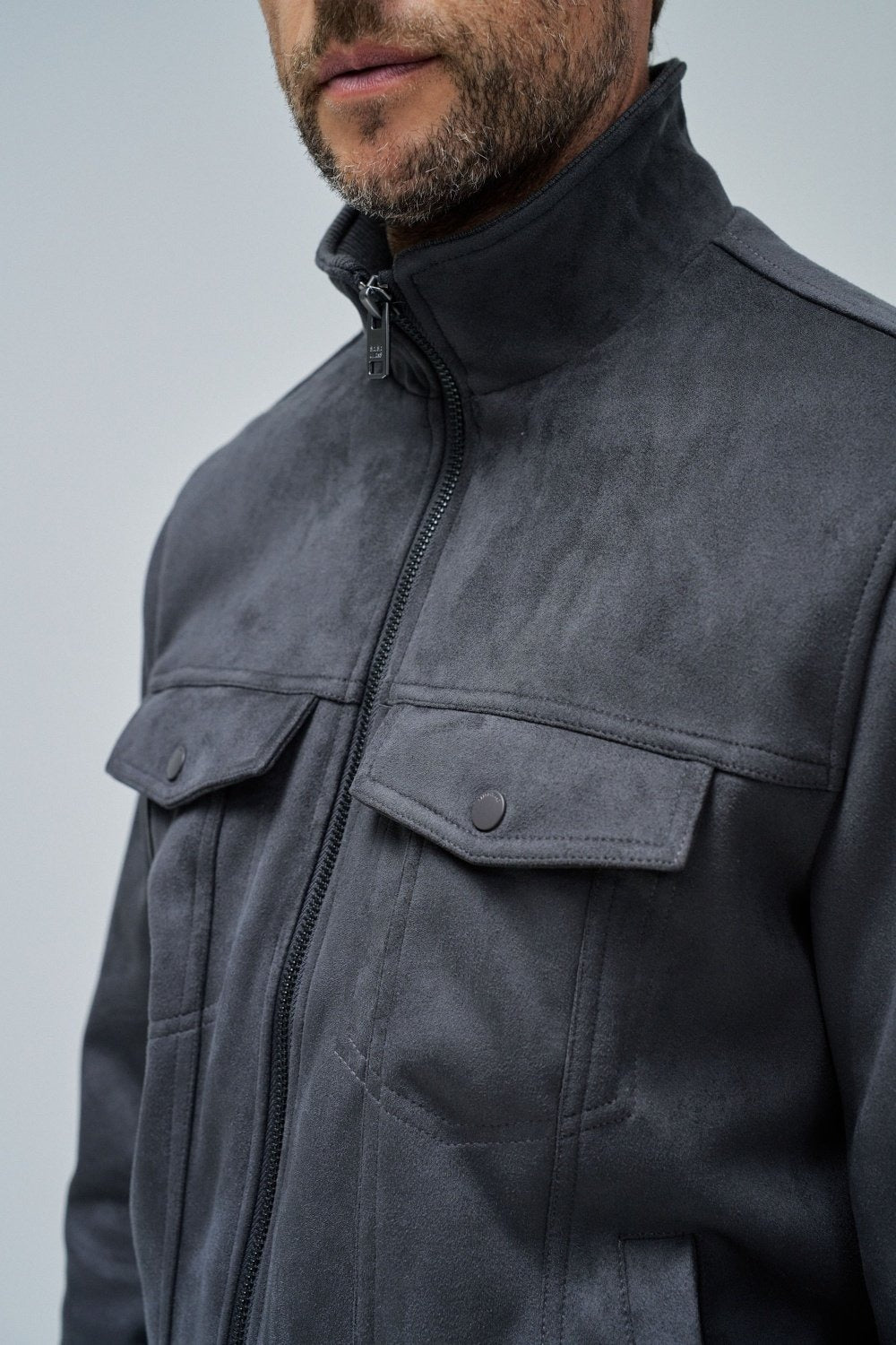 Suede Trucker Jacket in Dark Grey Jacken Salsa Jeans