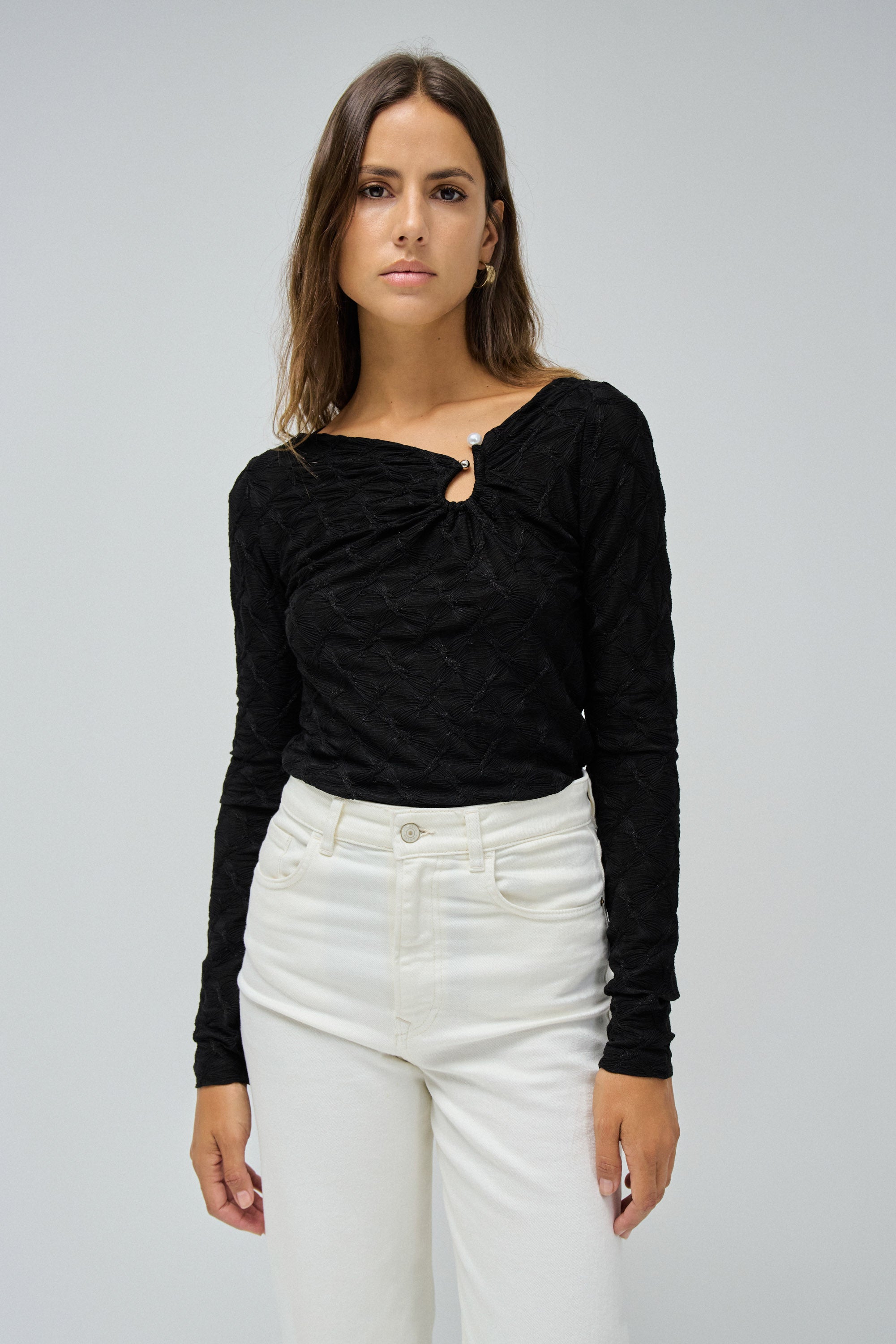 Long-Sleeve With Metal Chest Detail in Black T-Shirts Salsa Jeans   