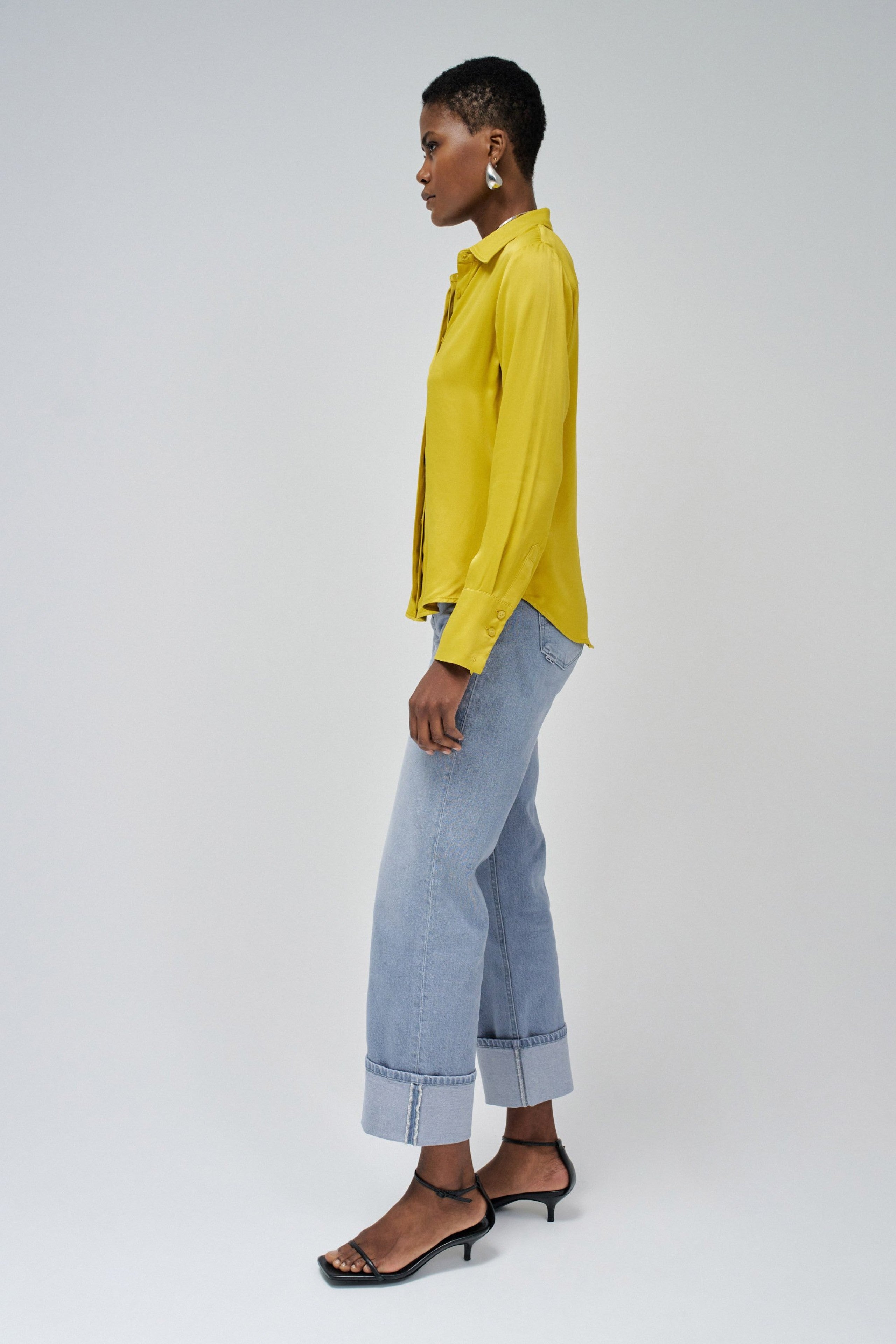 Satin Basic Shirt with Placket Detail in Light Yellow Hemden Salsa Jeans   