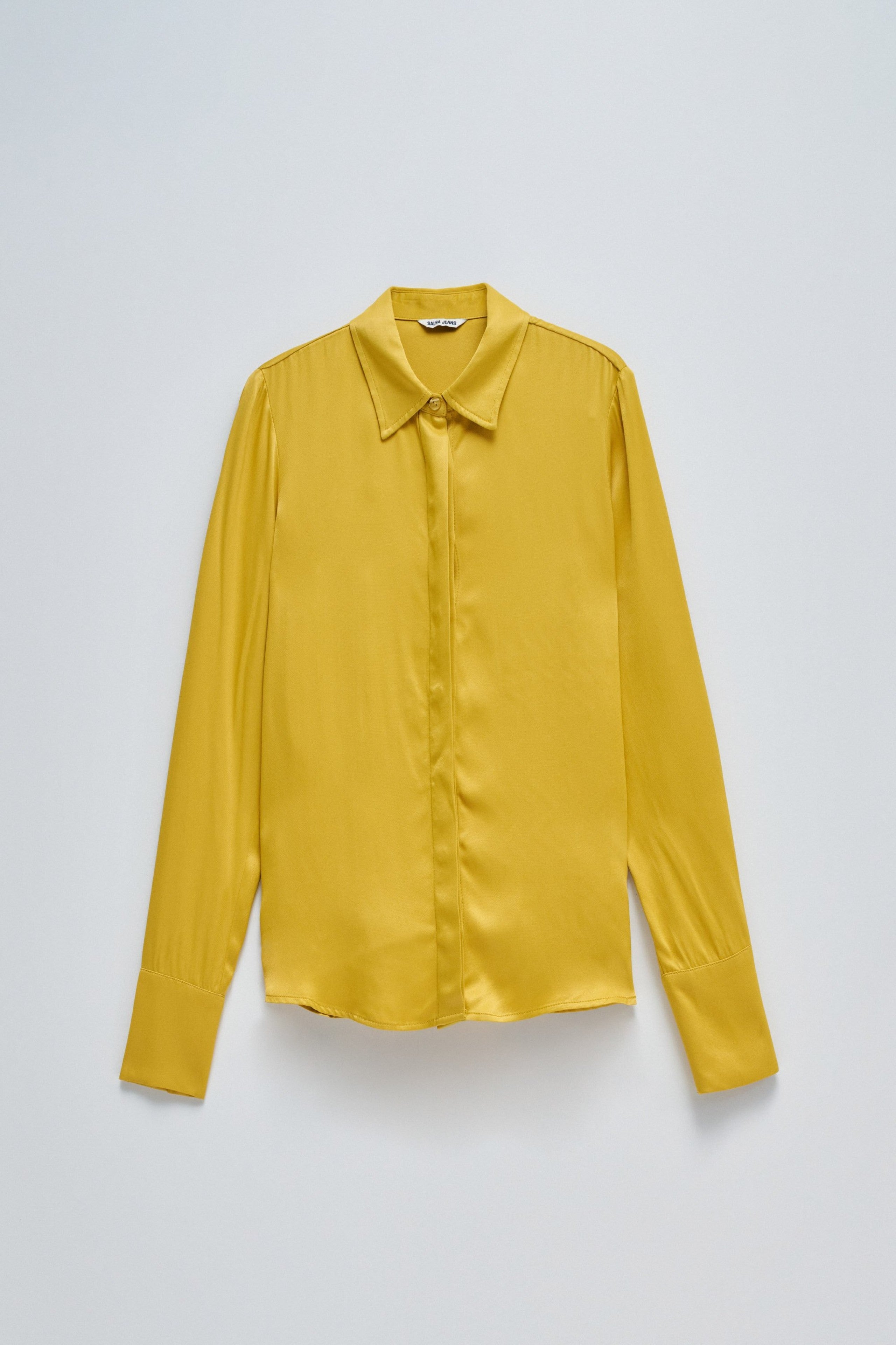 Satin Basic Shirt with Placket Detail in Light Yellow Hemden Salsa Jeans   