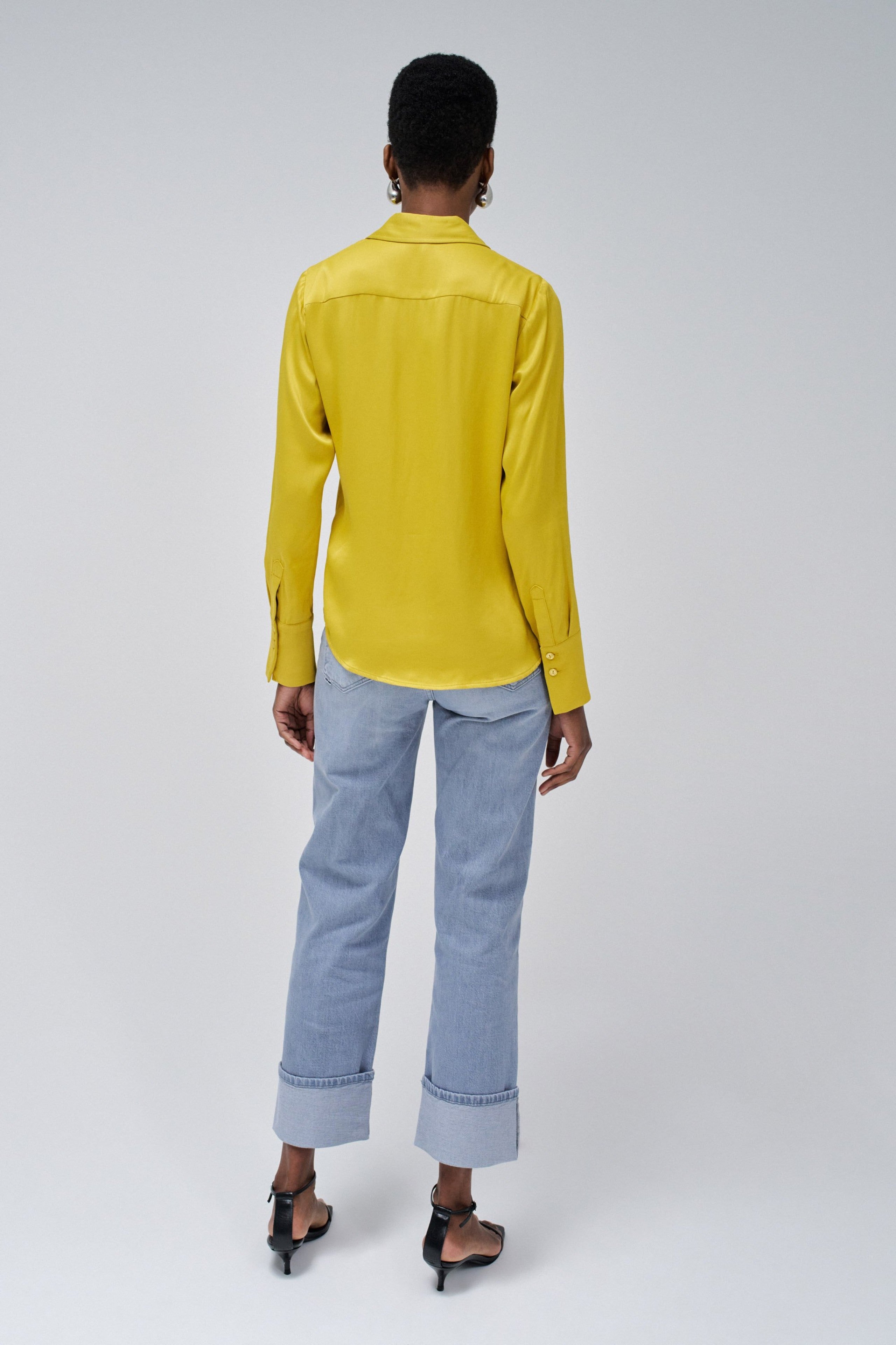 Satin Basic Shirt with Placket Detail in Light Yellow Hemden Salsa Jeans   