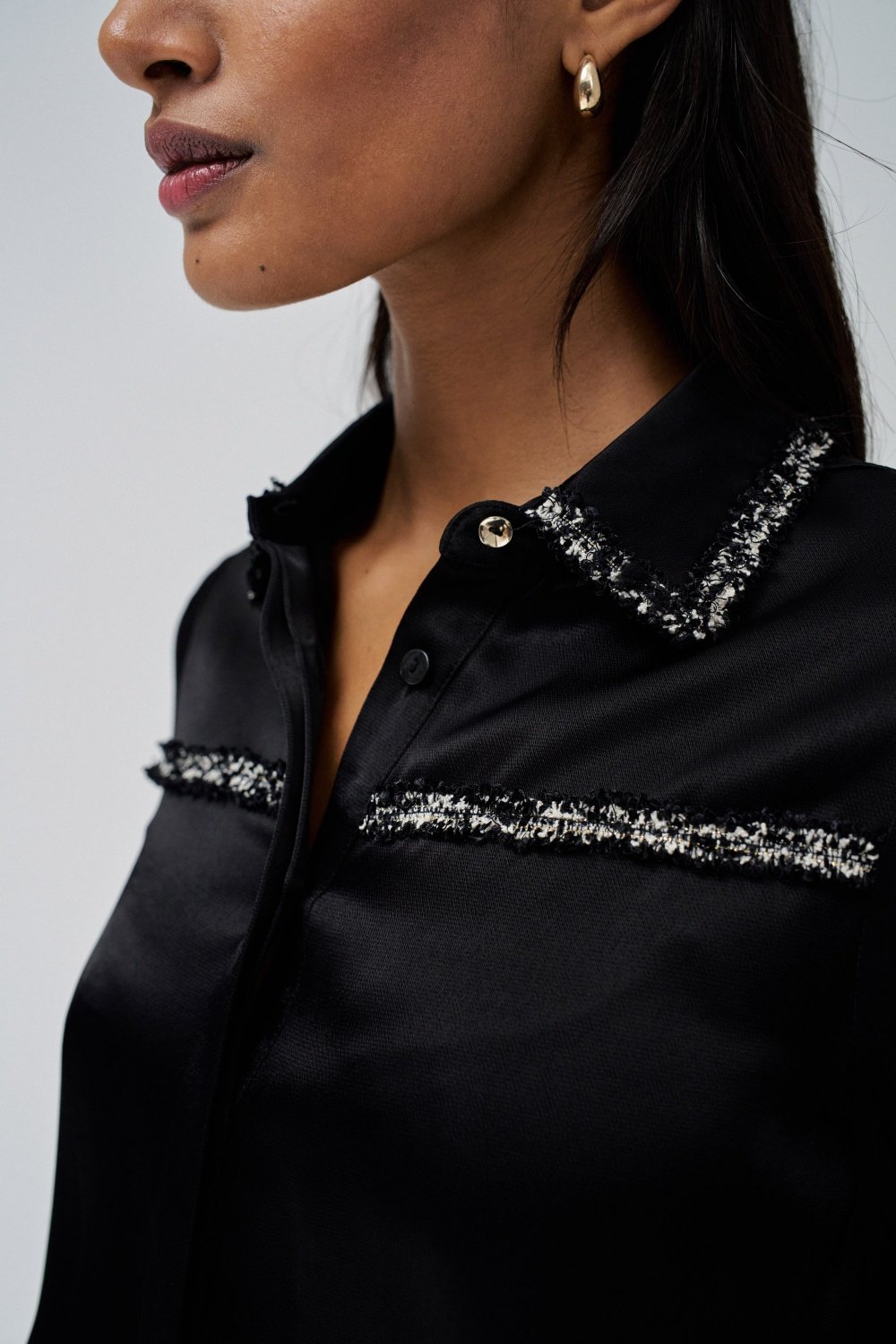 Shirt With Ribbon Tweed-Effect in Black Hemden Salsa Jeans   