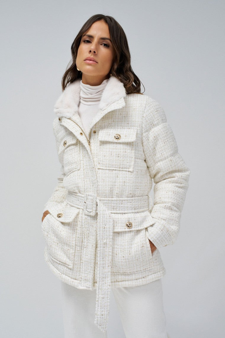 Fantasy Fabric Puffer Coat in Light Pearl Jacken Salsa Jeans   