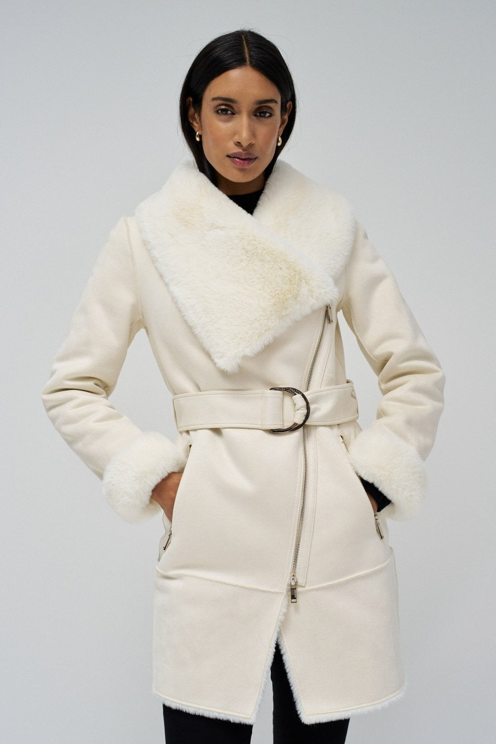 Long Shearling Coat in Light Pearl Jacken Salsa Jeans