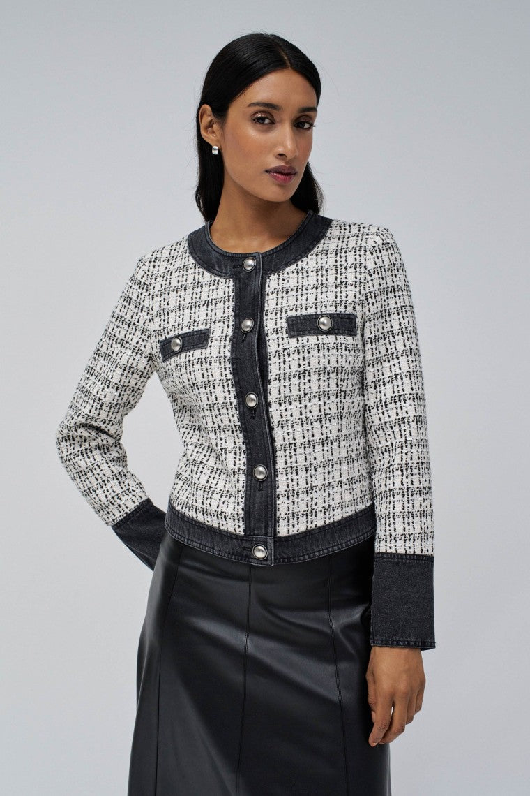 Tweed Coat With Denim in Black Jacken Salsa Jeans   