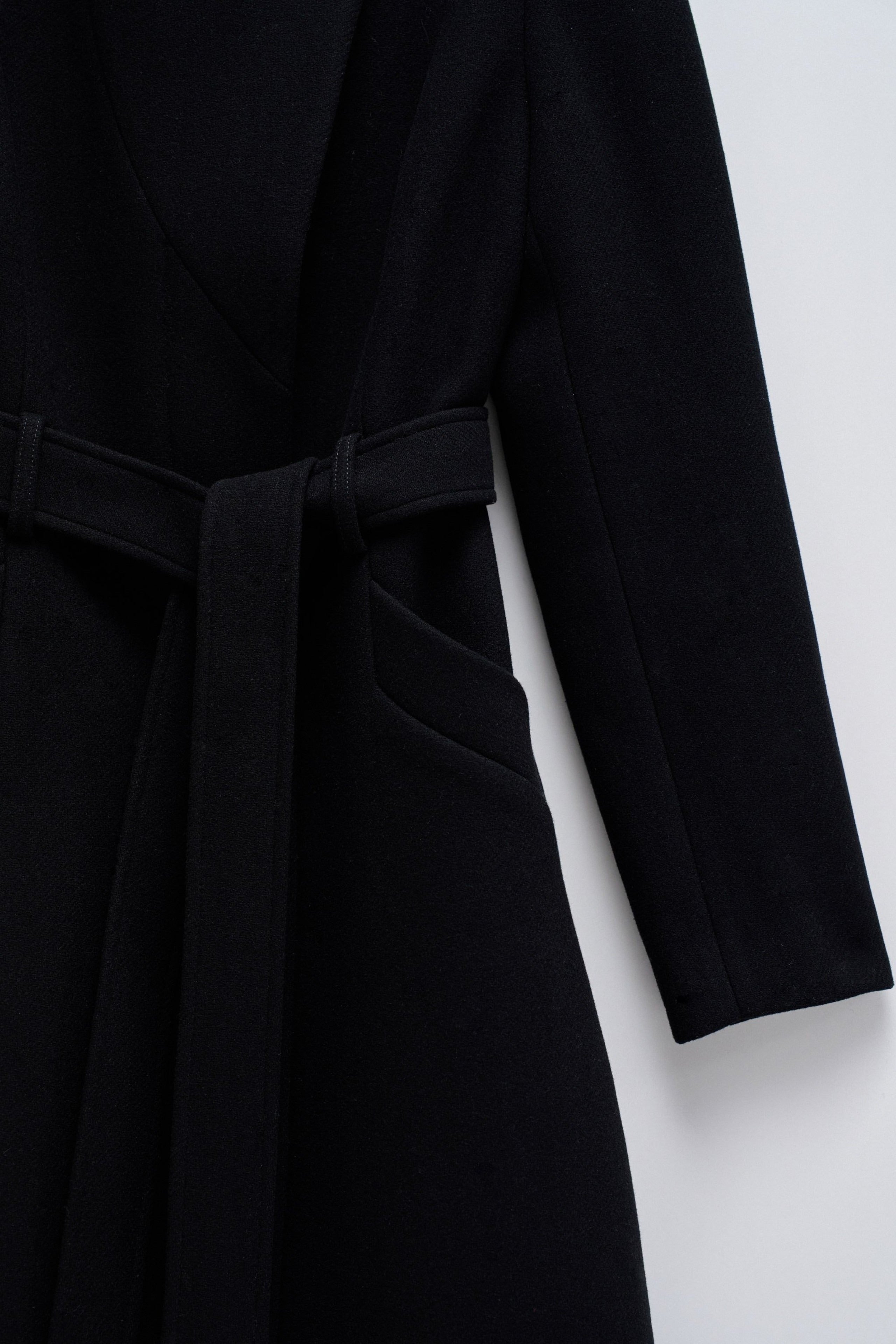 Long Wool Peacoat With Belt in Black Jacken Salsa Jeans