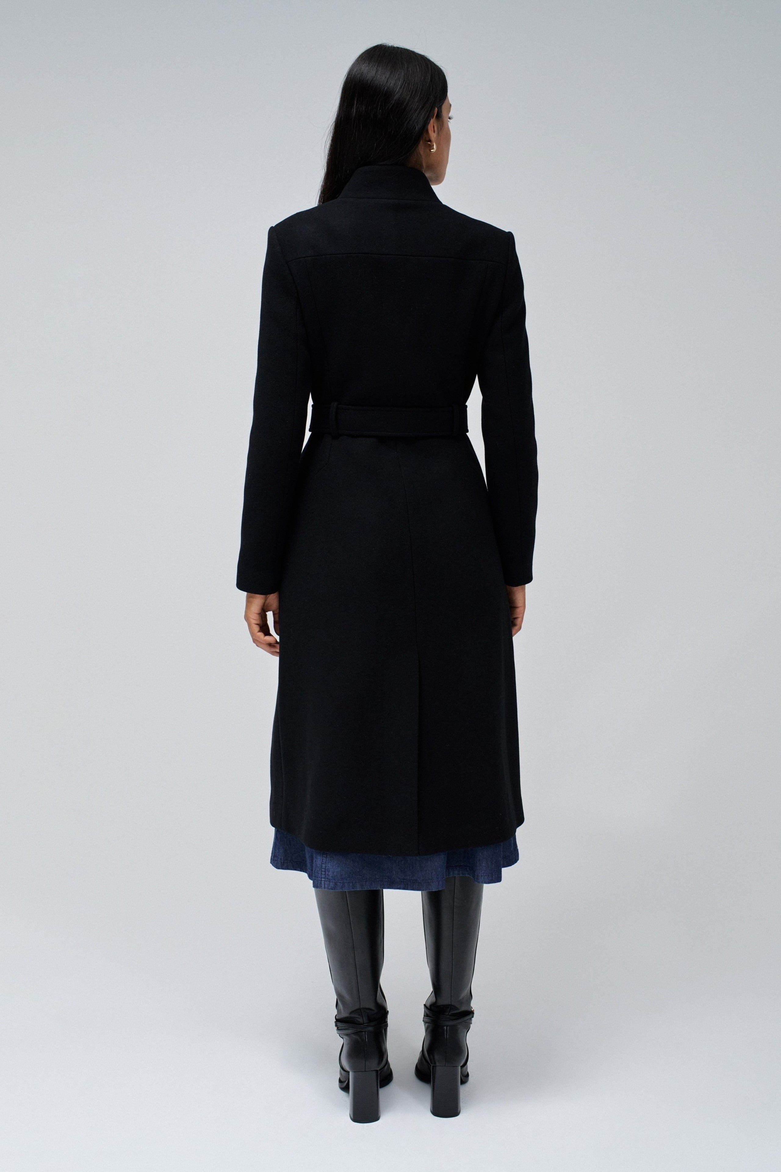 Long Wool Peacoat With Belt in Black Jacken Salsa Jeans