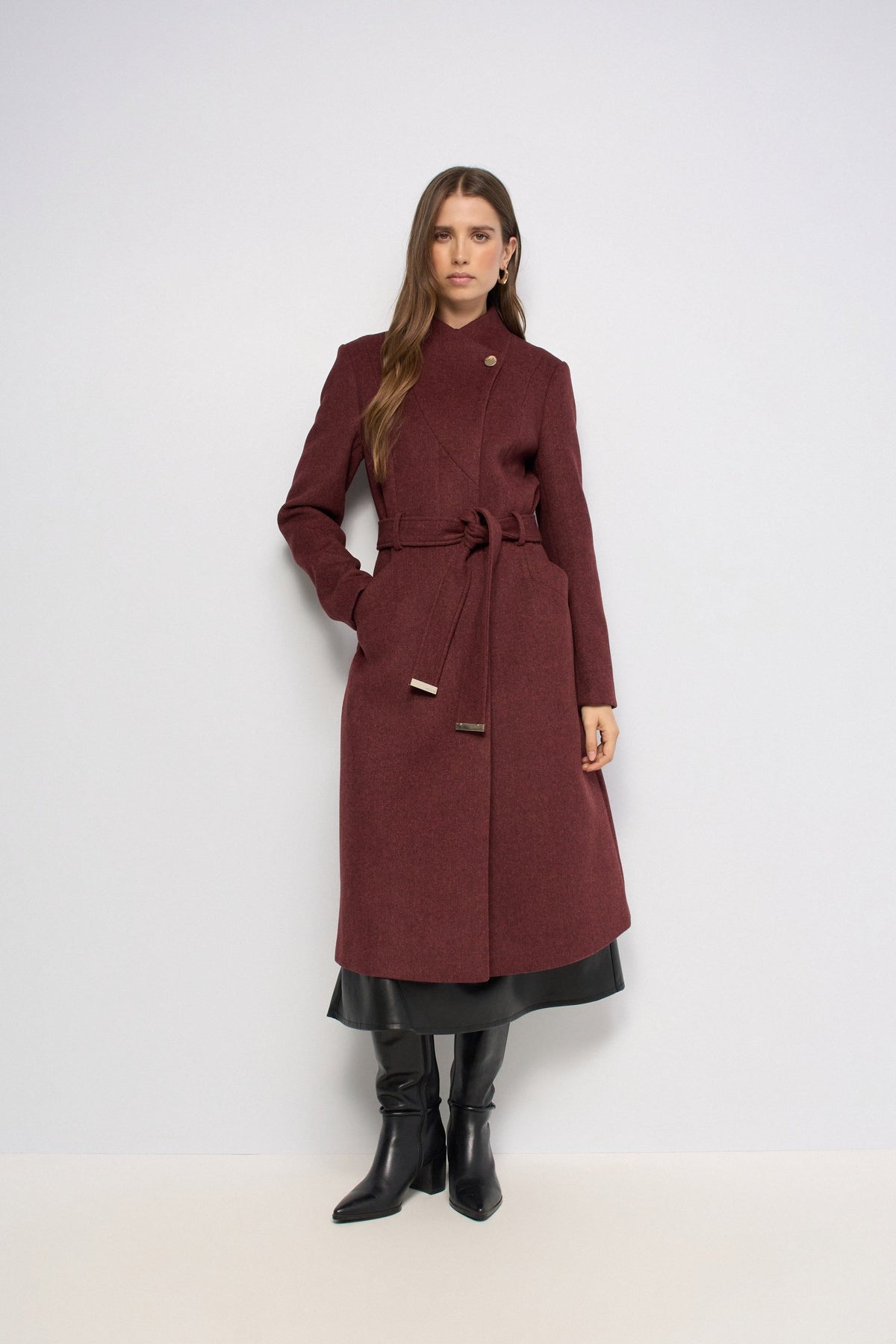 Wollmantel im Peacoat-Stil mit Gürtel in Dark Red V1 Jacken Salsa Jeans
