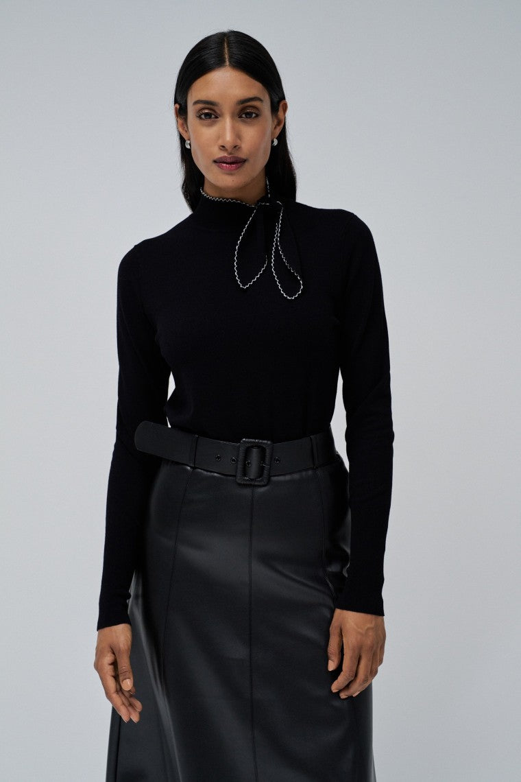 Ls Sweater With Bow Neckline in Black Pullover Salsa Jeans   