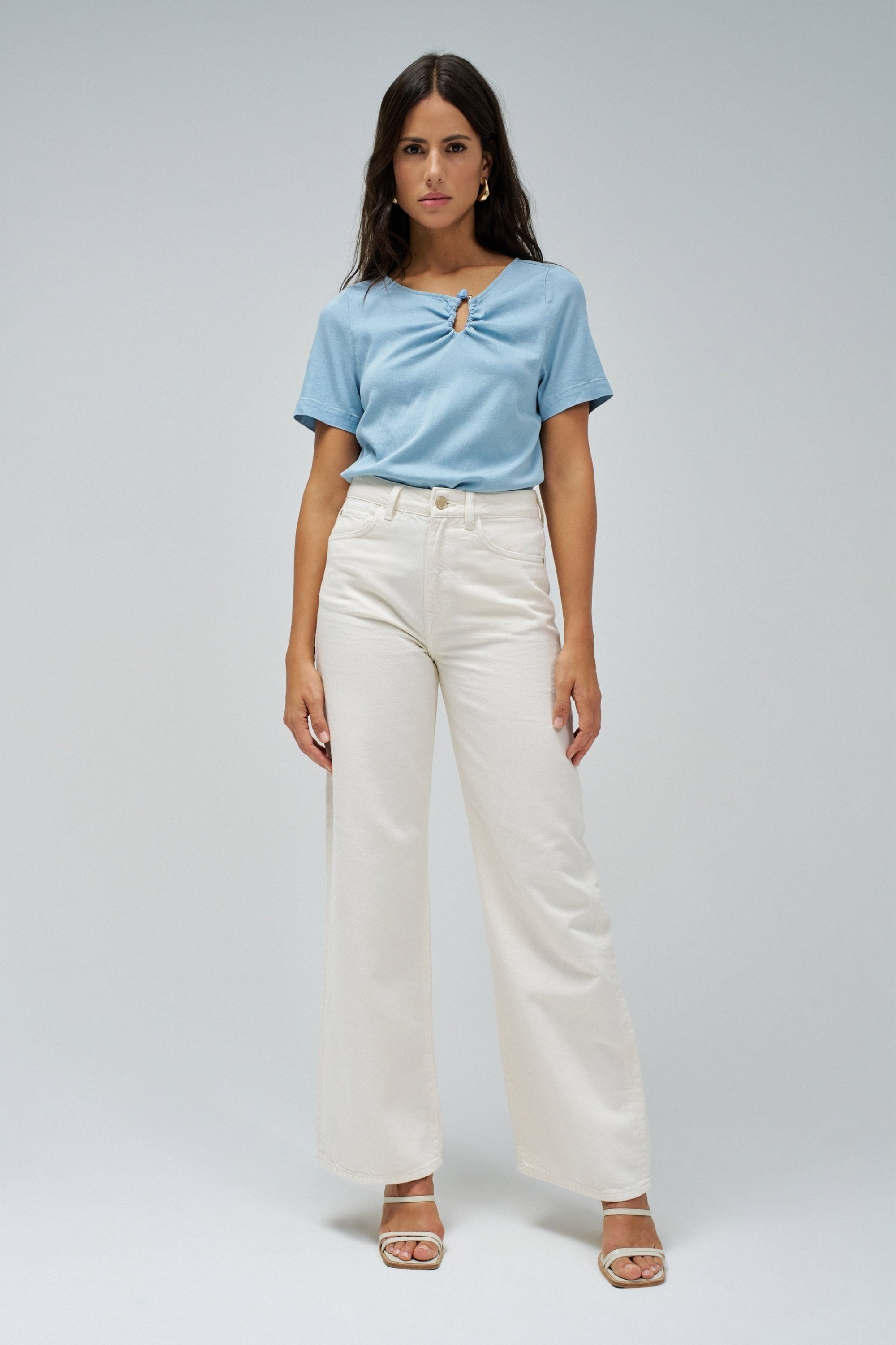 Lightdenim Blouse Metalic Detail in Light Wash Hemden Salsa Jeans