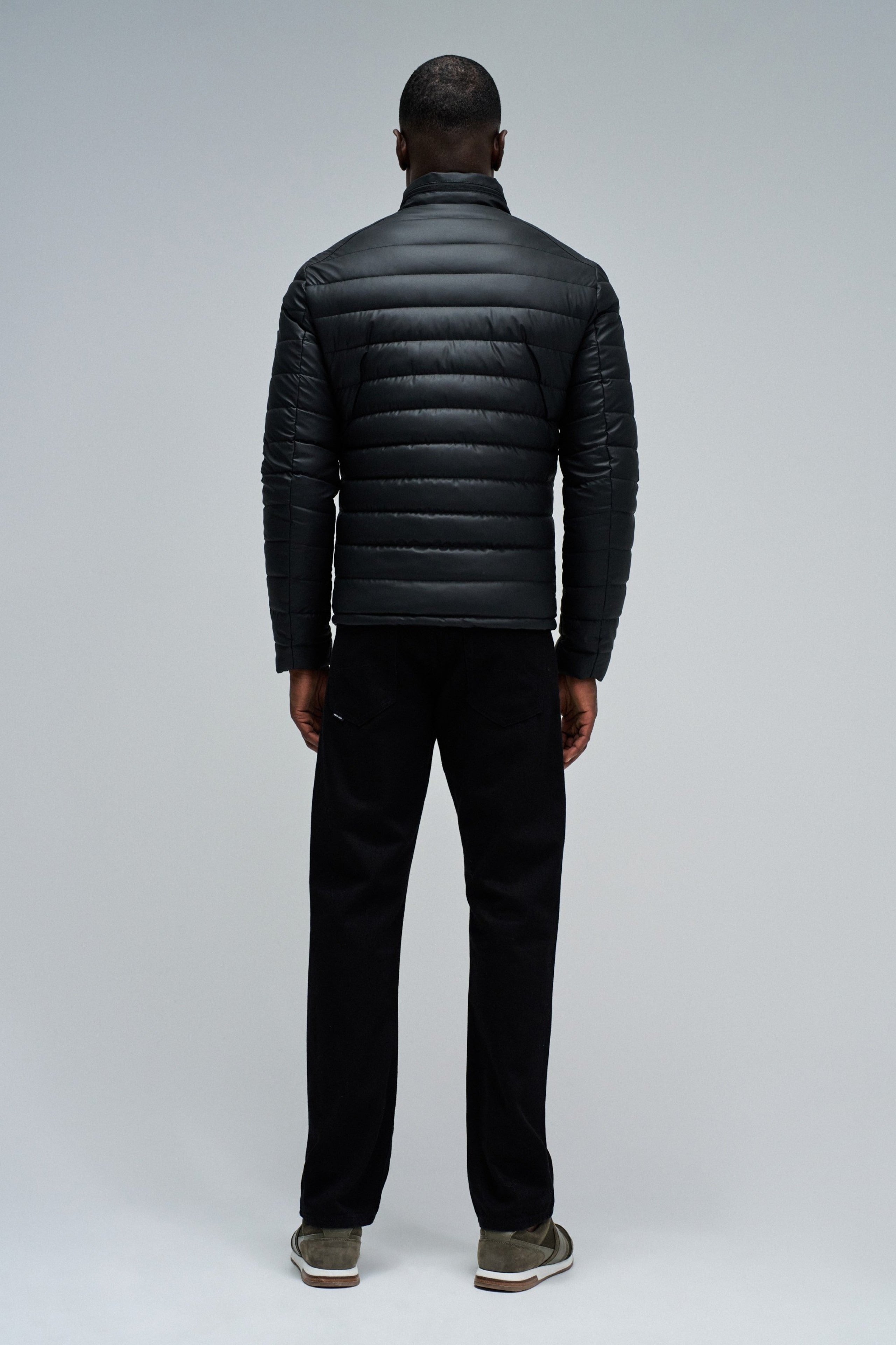 Light Padded PU Leather Jacket in Black