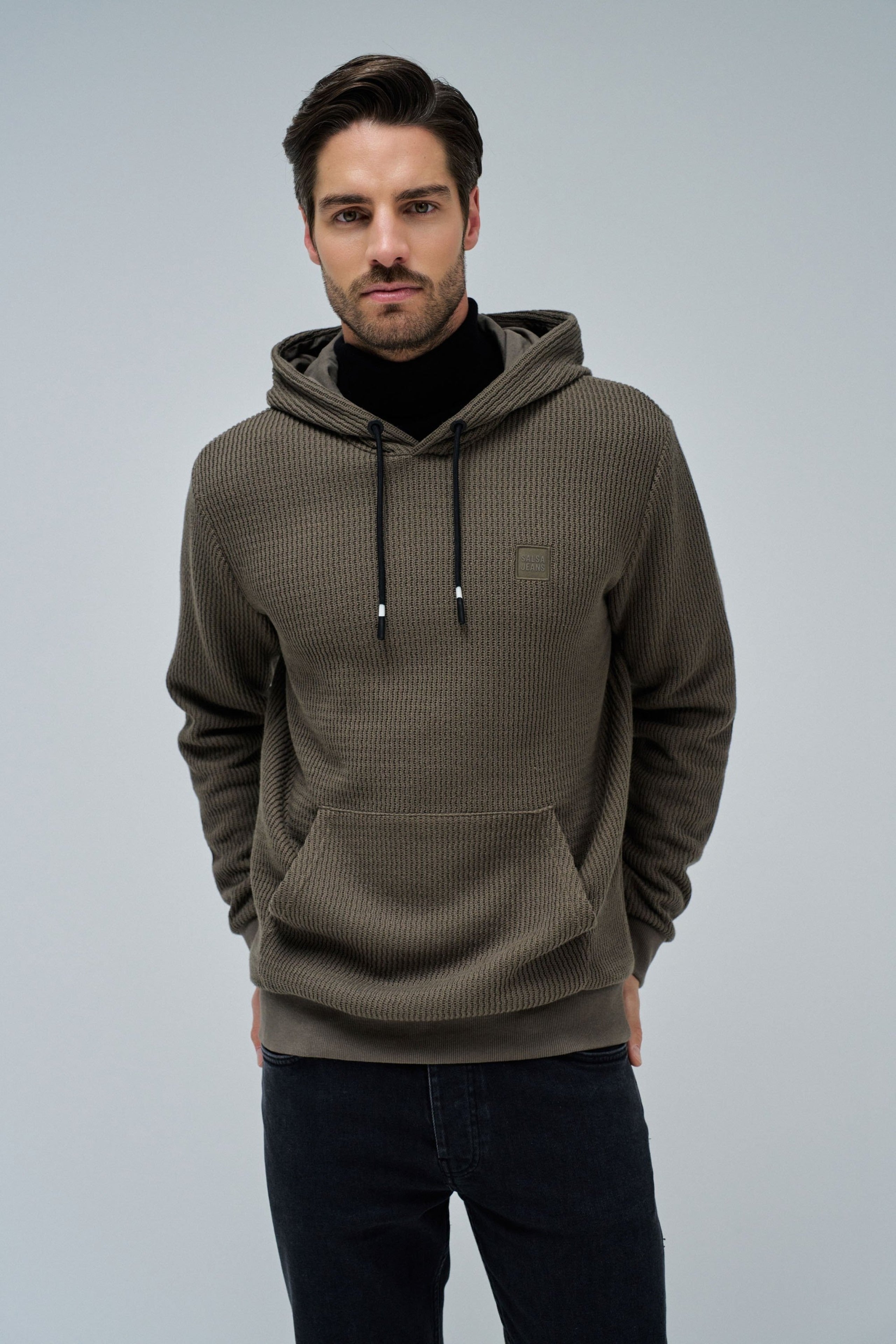Textured Hoodie W/ Logo Patch in Dark Green