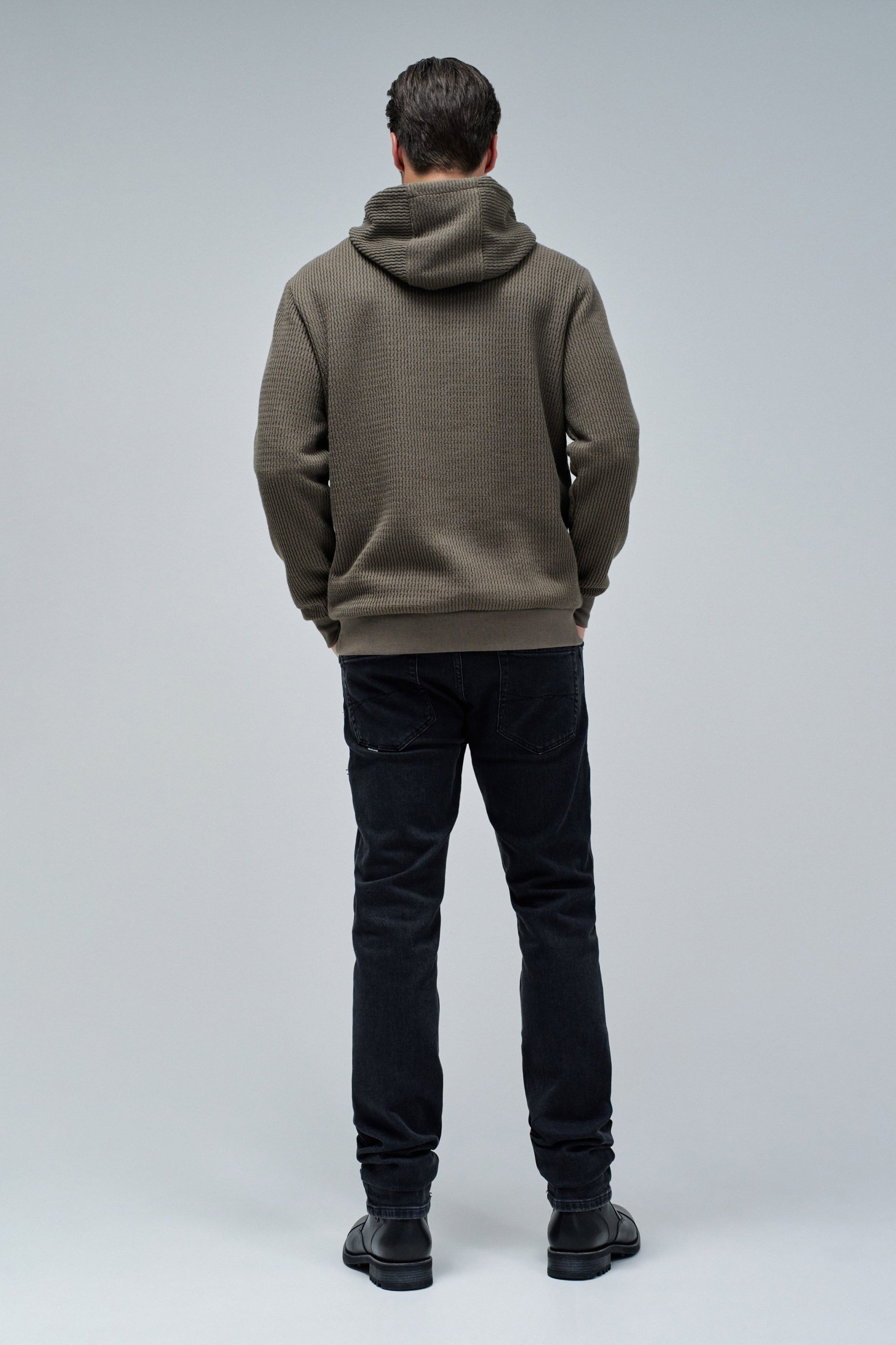 Textured Hoodie W/ Logo Patch in Dark Green