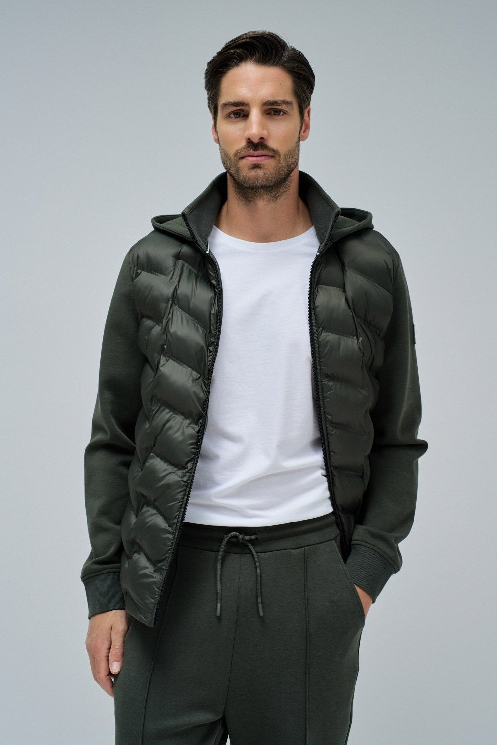 Zip-Thru Padded Jumper Hoodie in Dark Green Jacken Salsa Jeans