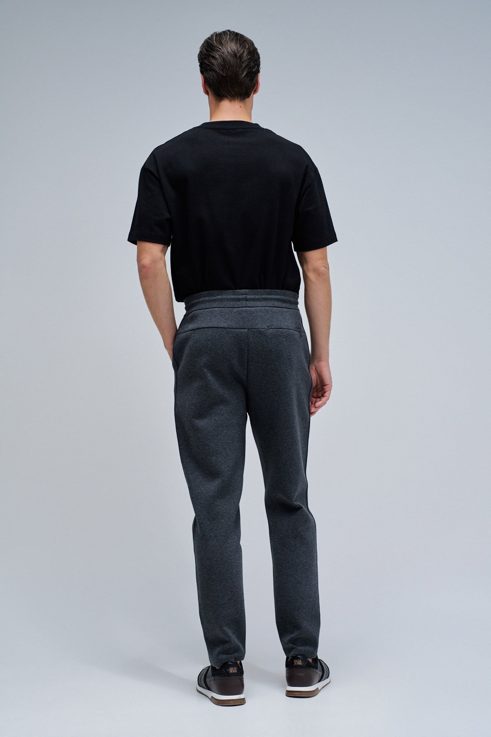 Scuba Interlock Joggers Mix Materials in Dark Grey
